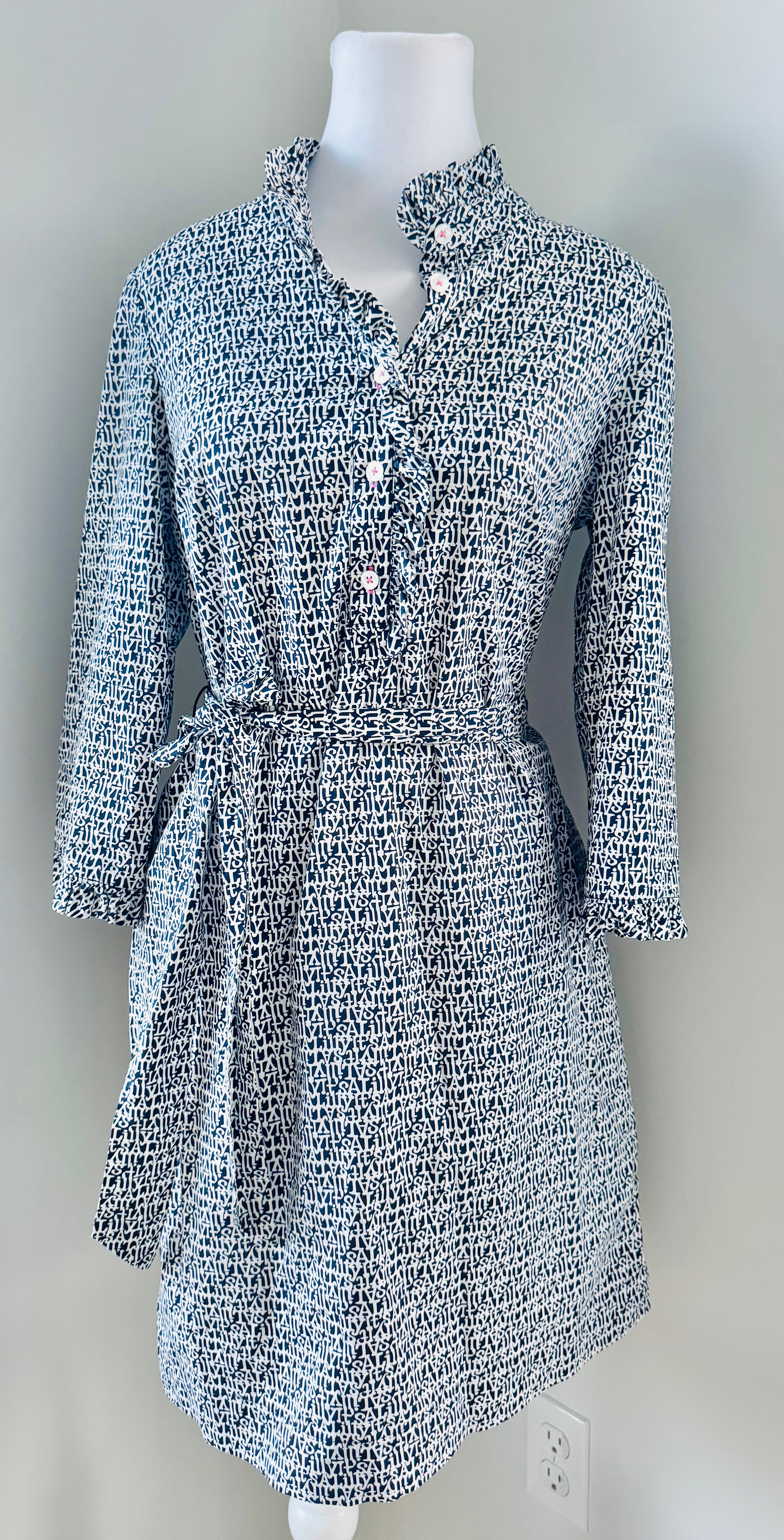 Lilly Pulitzer Belted Dress, Navy/White Womens Size 4