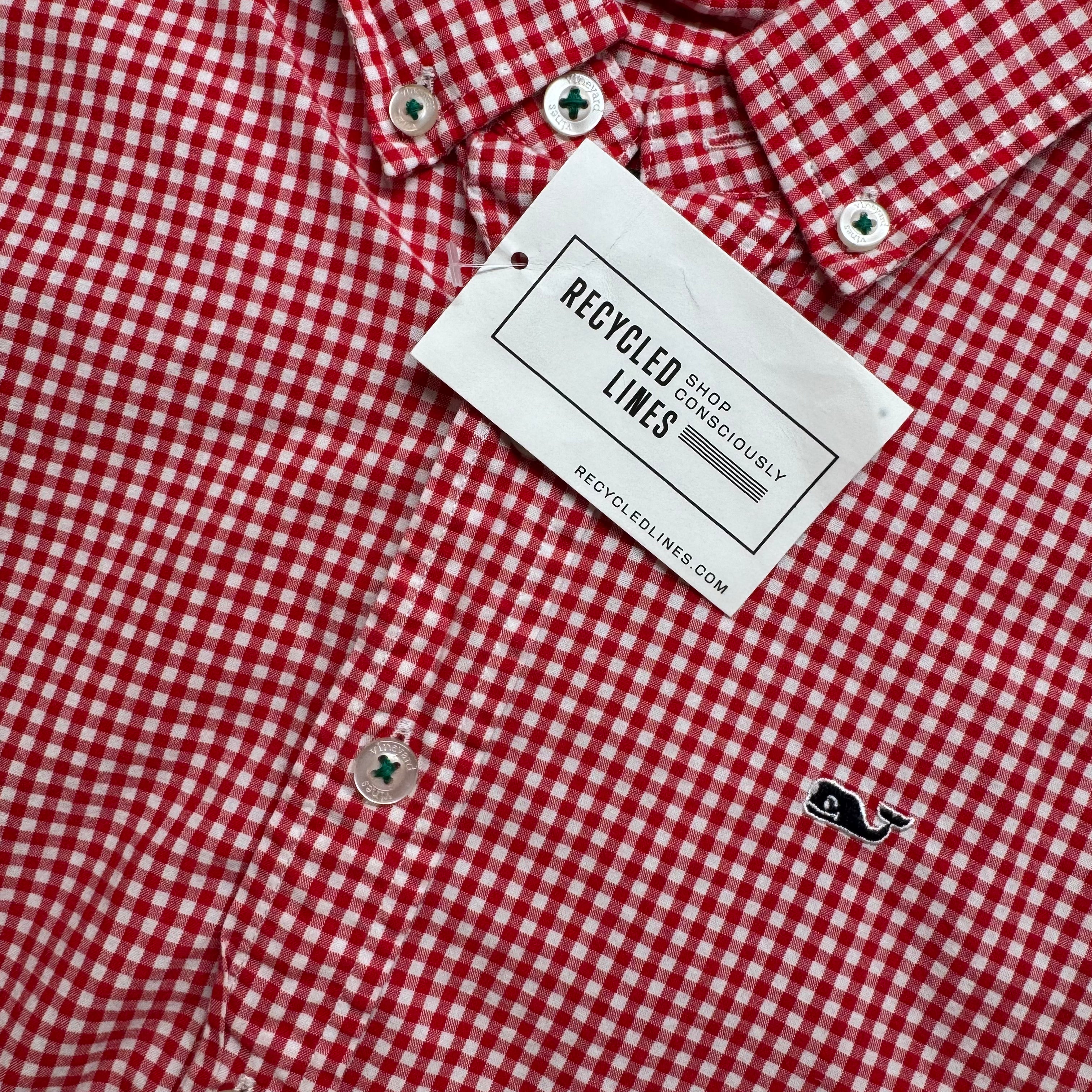 Vineyard Vines Button Down, Red Gingham Boys Size L(16) in excellent condition — Recycled Lines, Fairfield CT | Premium Sustainable Consignment