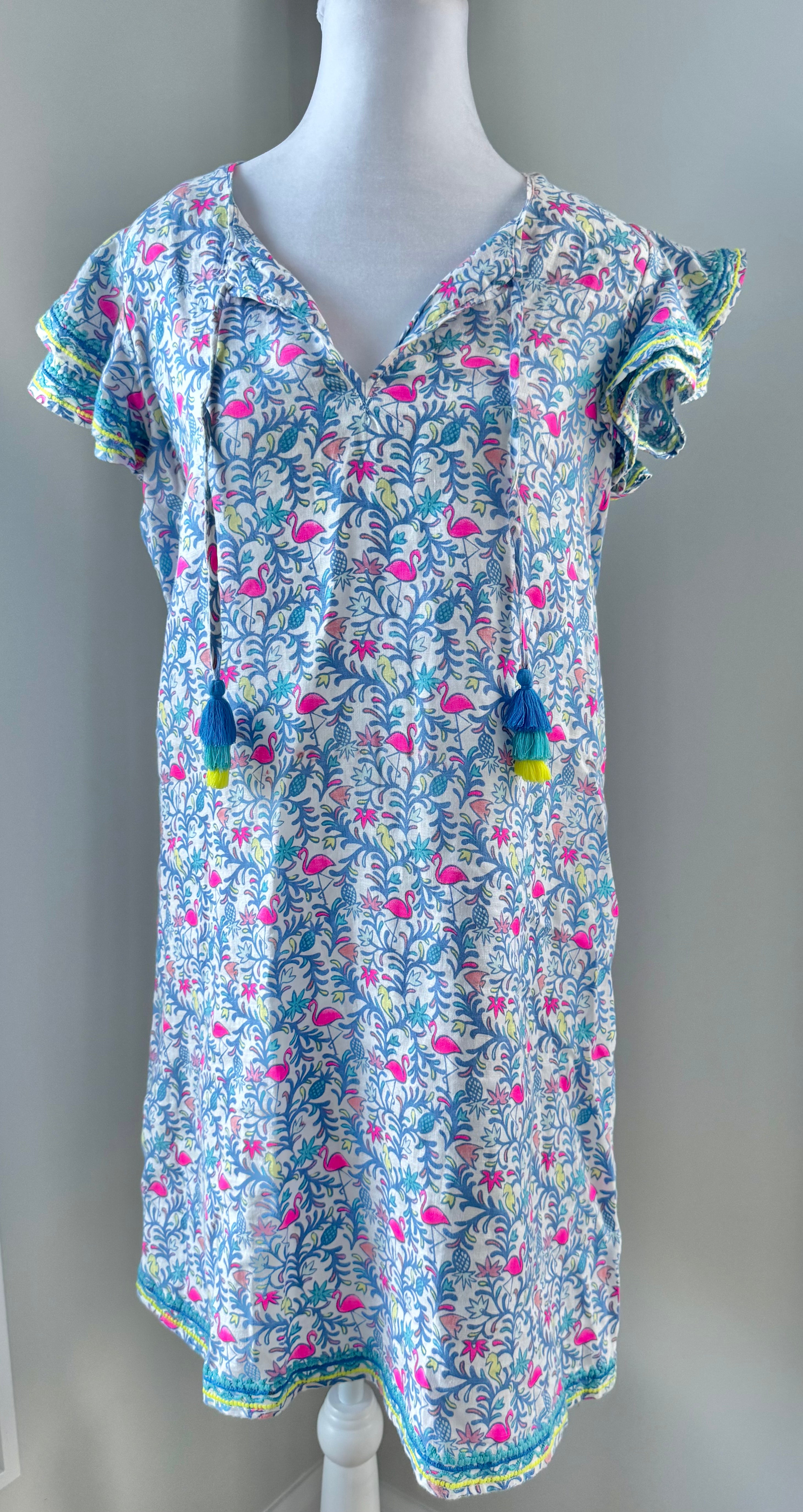 Vineyard Vines Flamingo Tassel Dress, Multi Womens Size XS