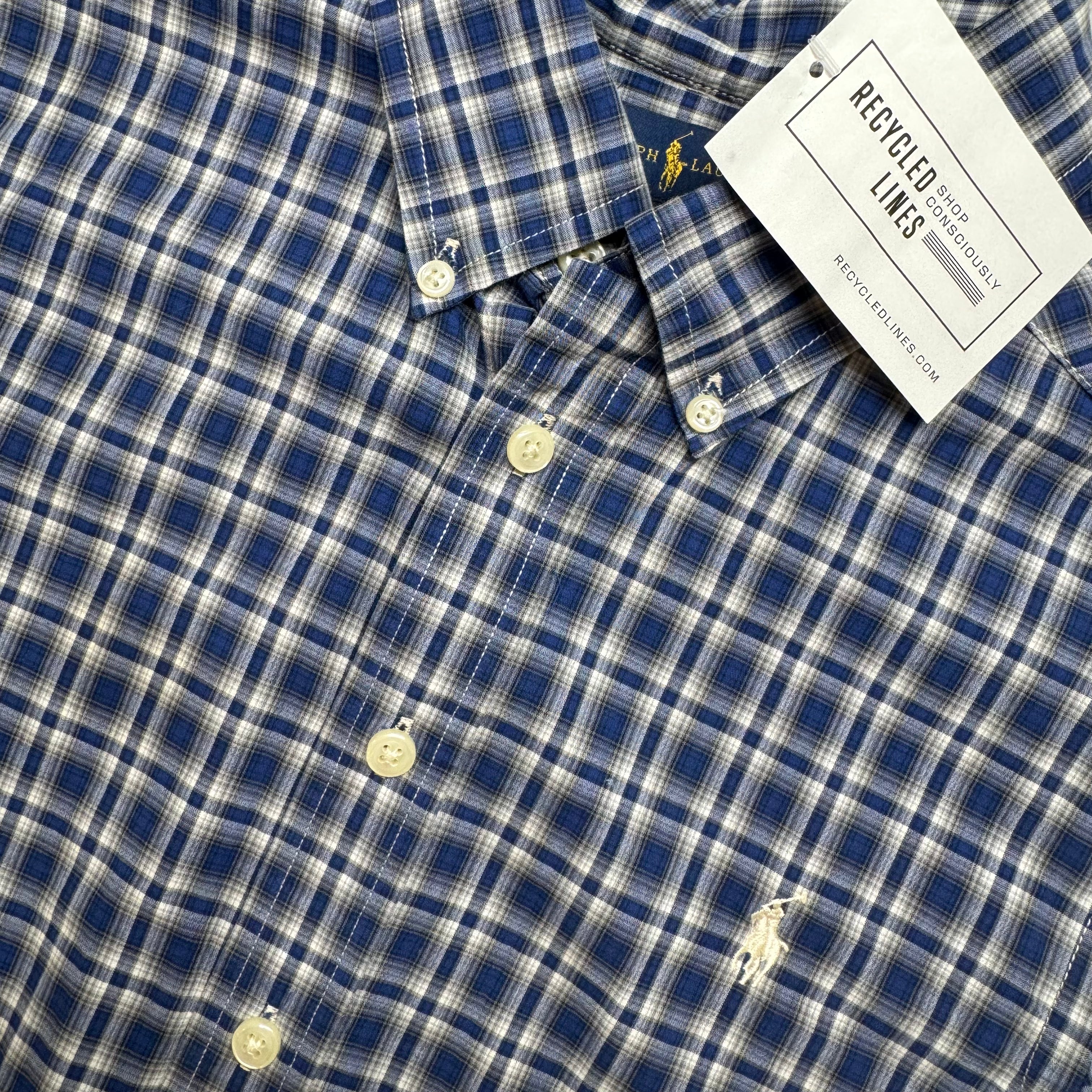 Ralph Lauren Button Down, Blue Plaid Boys Size M (10/12) in excellent condition — Recycled Lines, Fairfield CT | Premium Sustainable Consignment