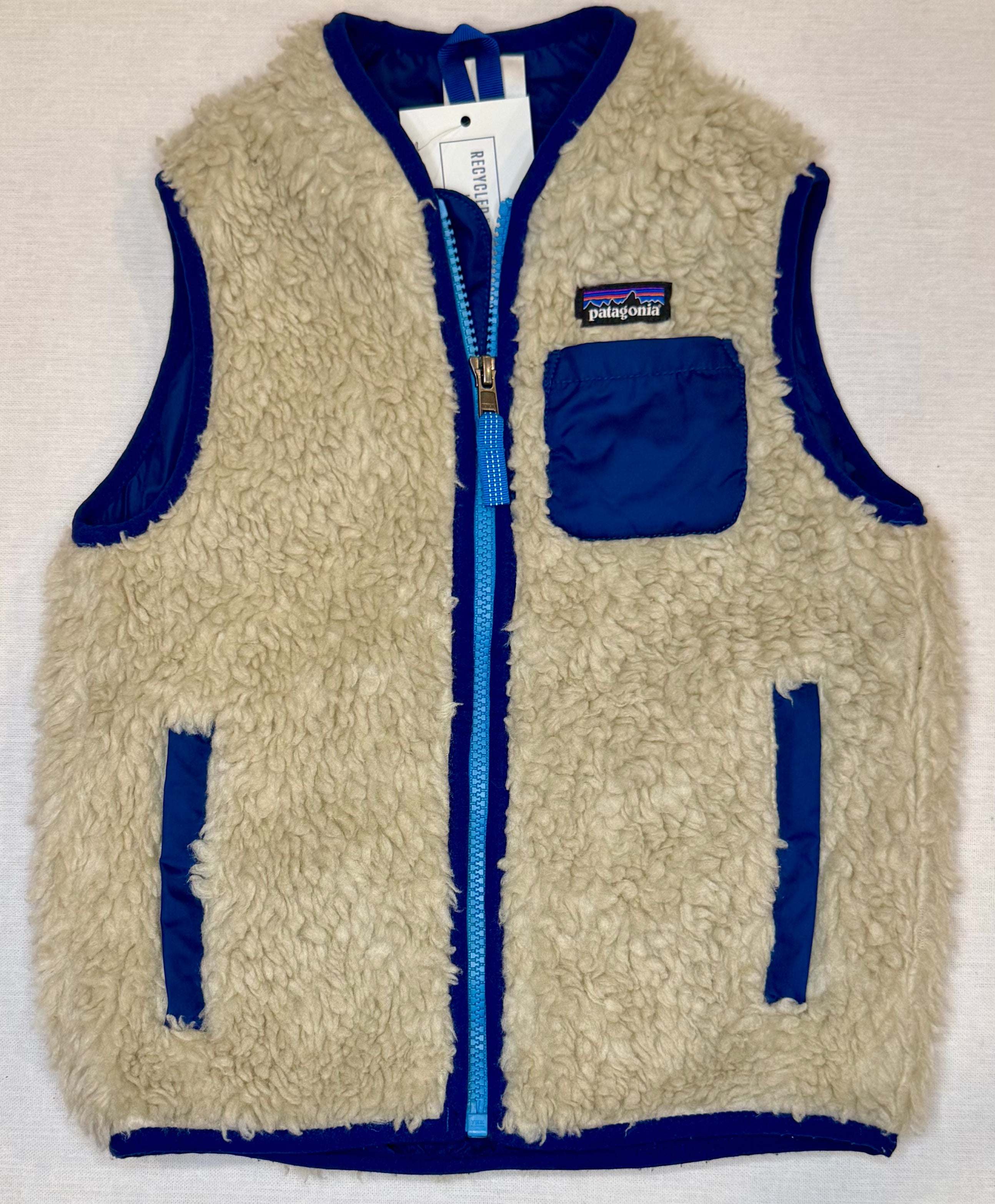 Patagonia Sherpa Vest, Oatmeal/Blue Boys Size 4T