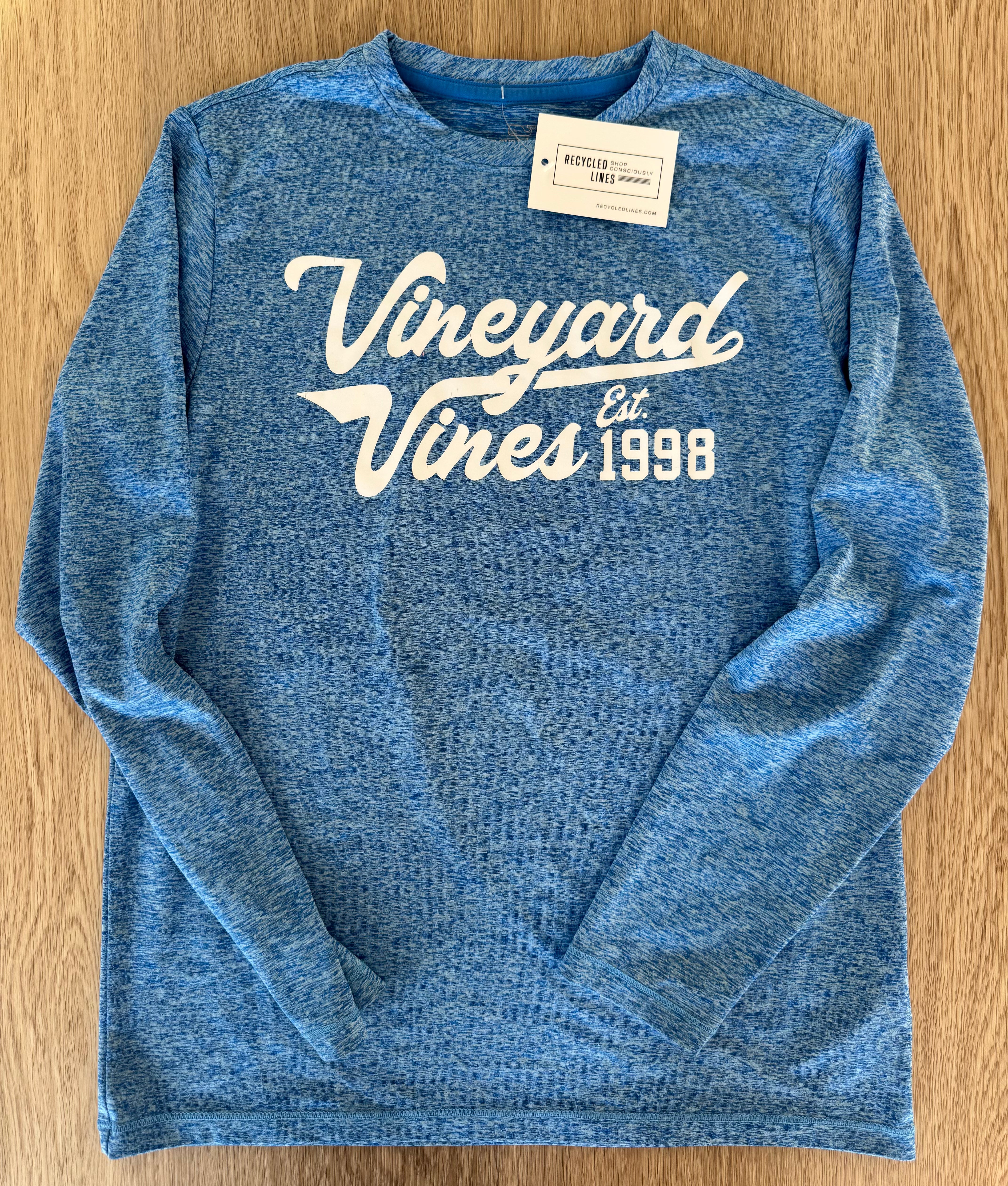 Vineyard Vines Football Performance Tee, Blue Boys Size M (12/14)