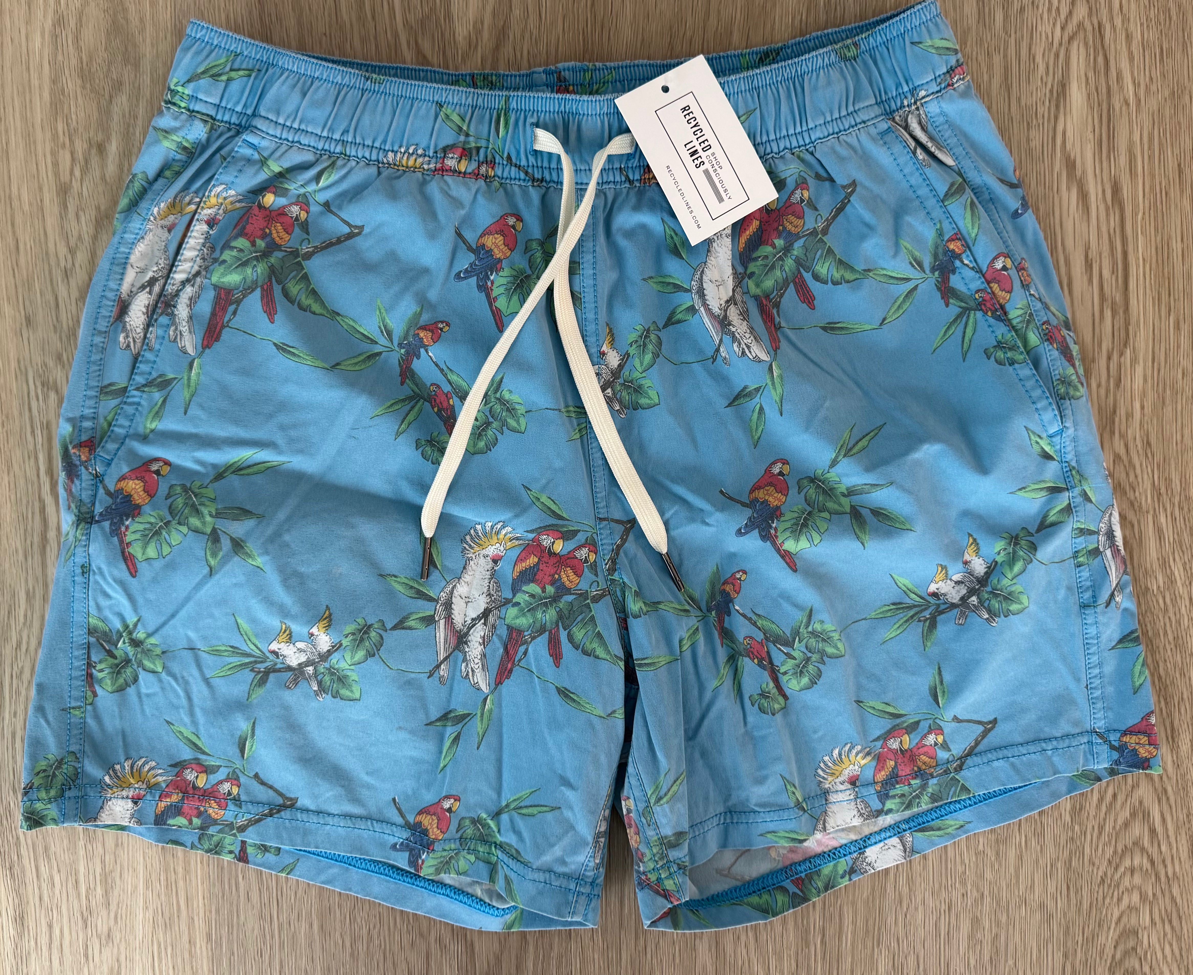 Fair Harbor Tropical Birds Bathing Suit, Blue/Multi Mens Size M?
