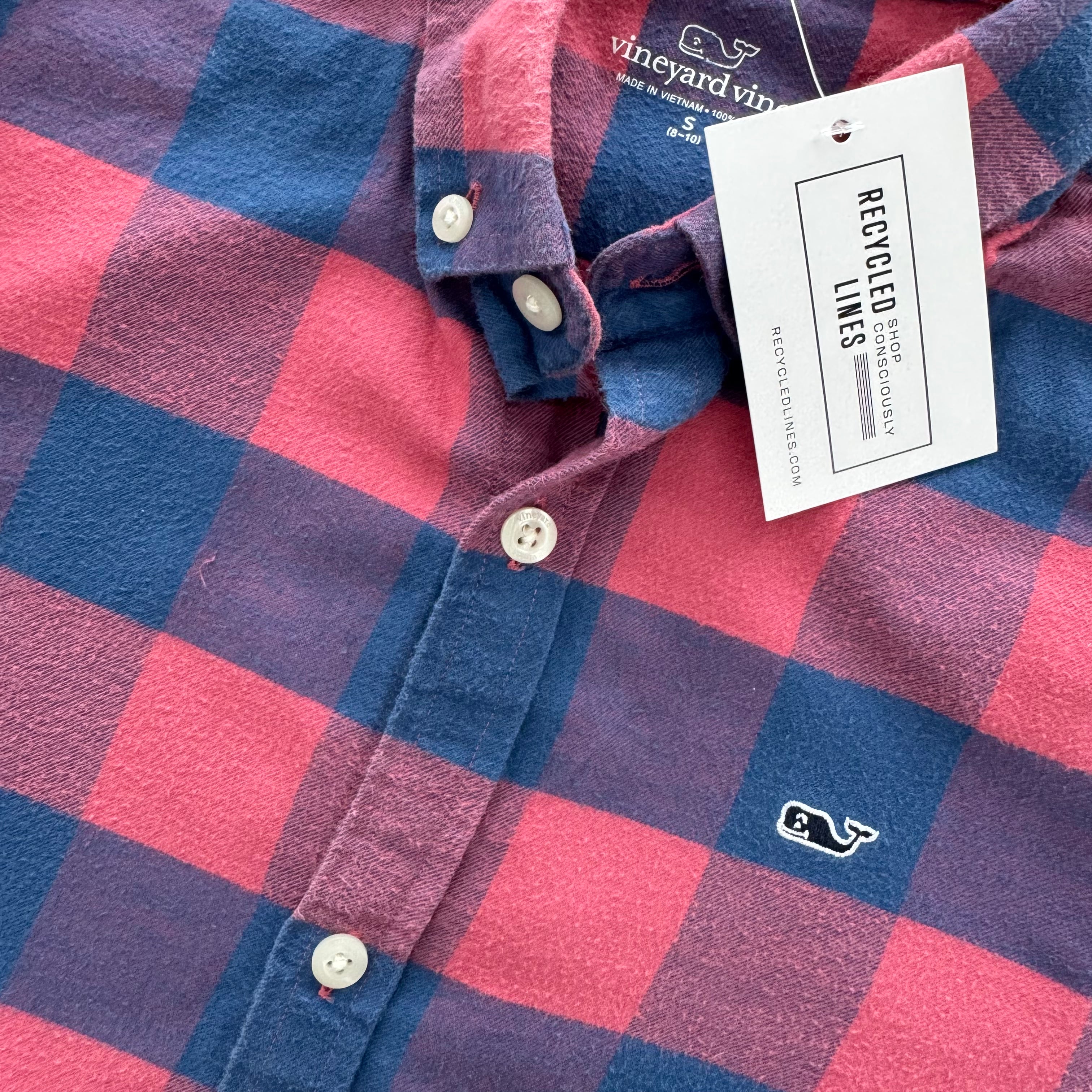 Vineyard Vines Flannel Button Down, Salmon/Blue Boys Size S (8/10)