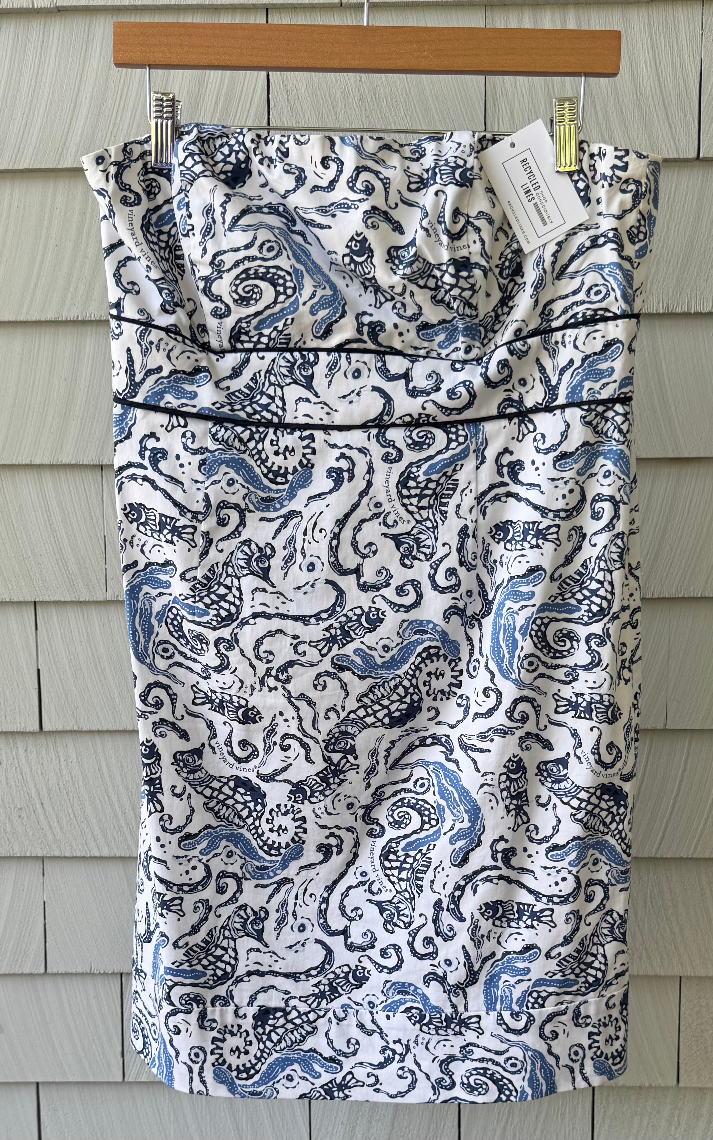 Vineyard Vines Strapless Dress, Seahorse Print Womens Size 10