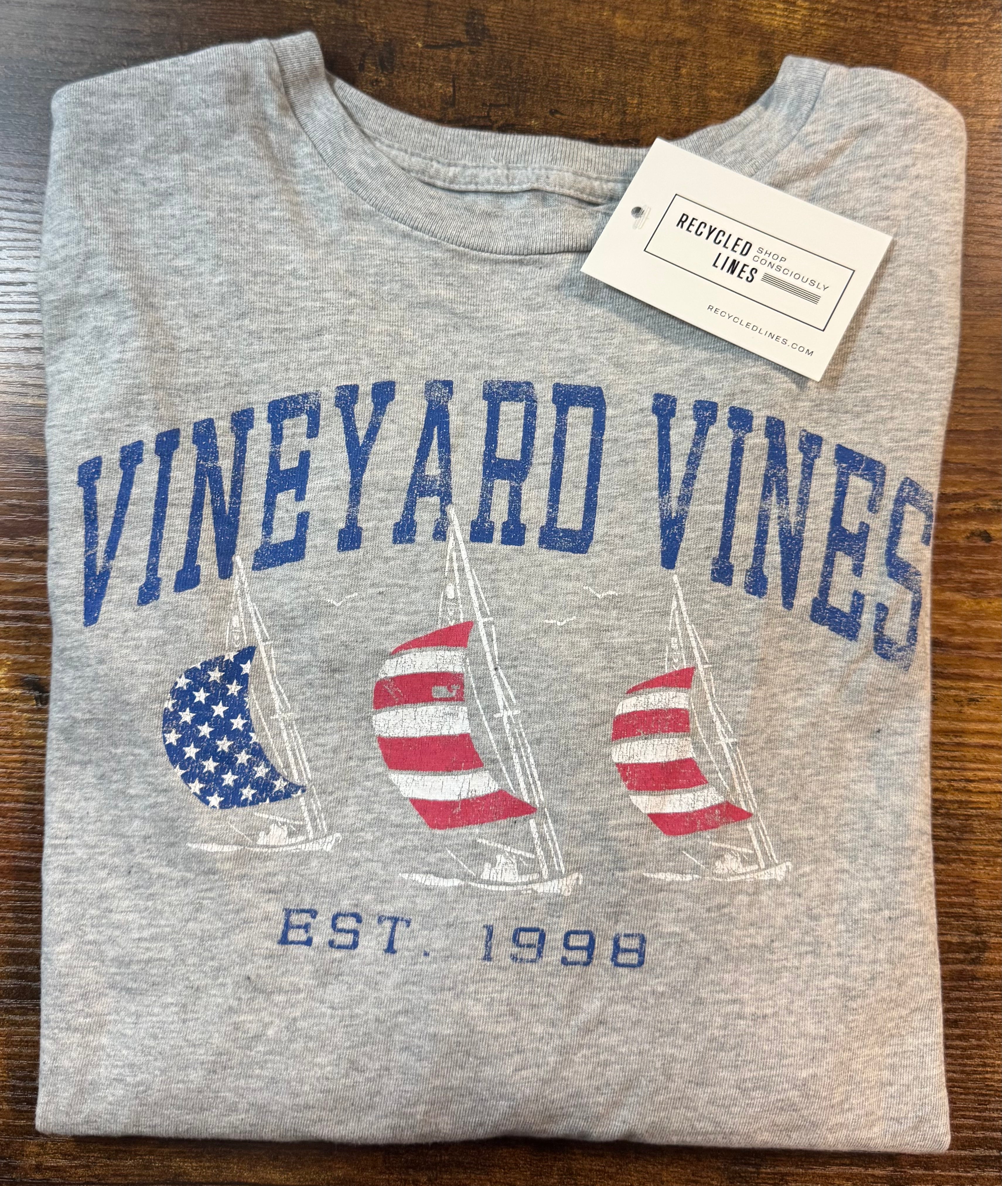 Vineyard Vines Sailboats Tee, Gray Boys Size M (12/14)