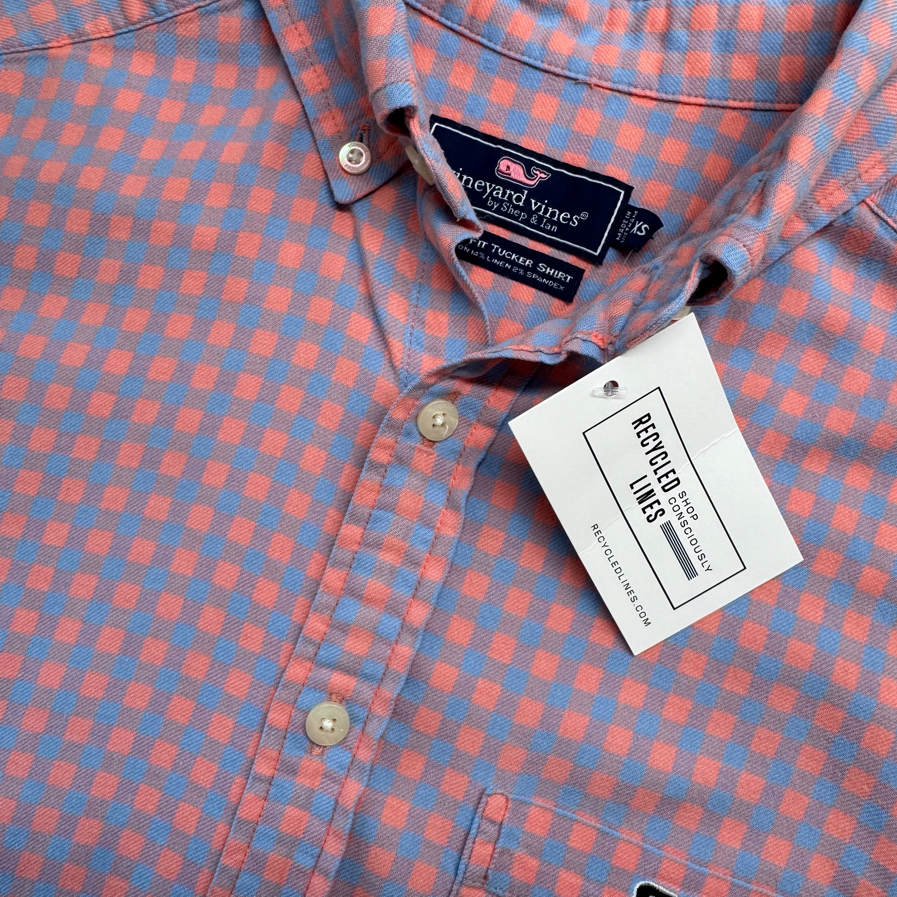 Vineyard Vines Button Down, Coral/Blue Mens Size XS — Recycled Lines Premium Consignment