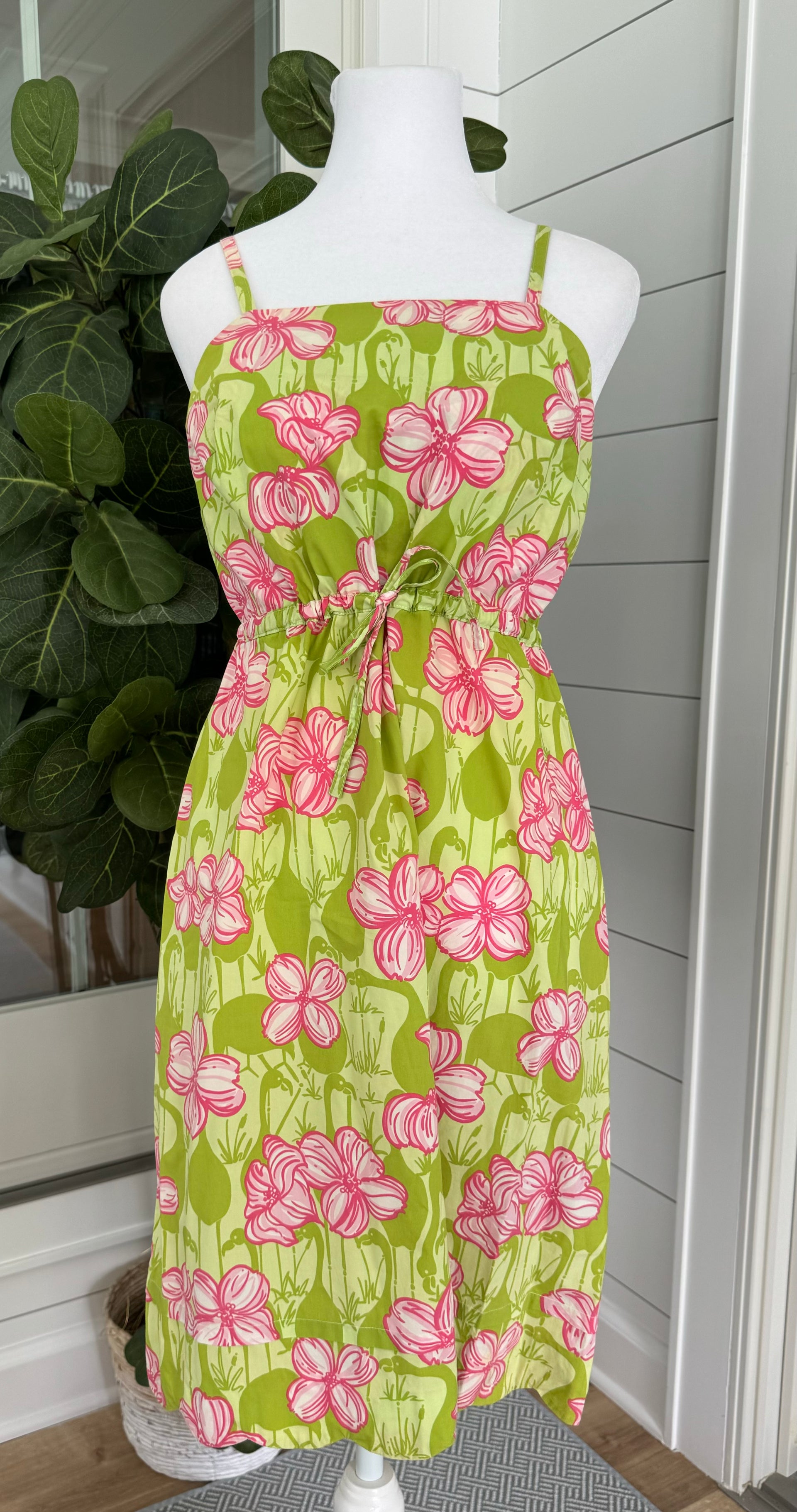 Lilly Pulitzer Vintage Flower Dress Pink Green Womens Size 6 Used Womens 6 Pink Green