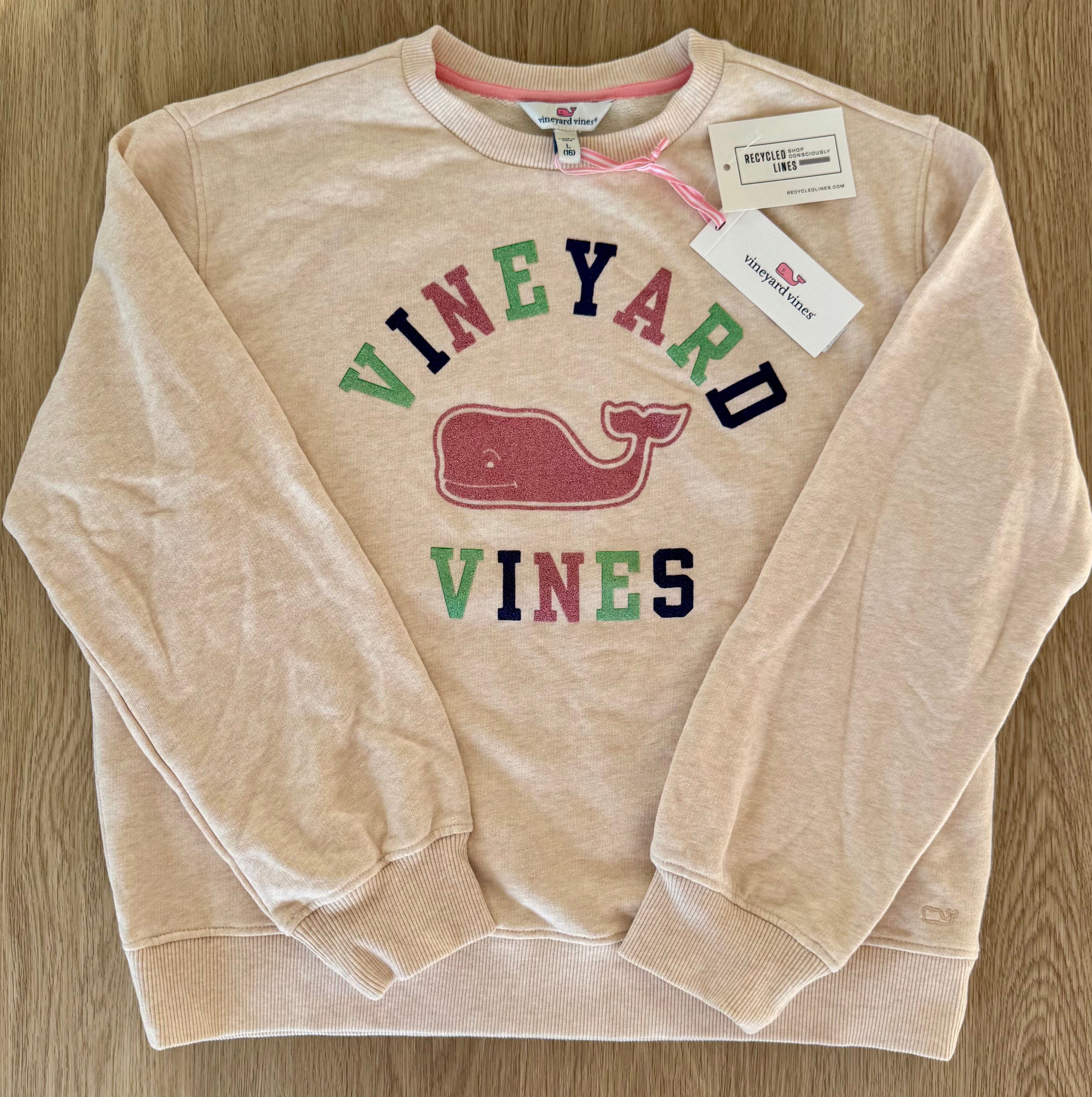 Vineyard Vines NWT Sparkle Letter Sweatshirt, Oatmeal Girls Size L