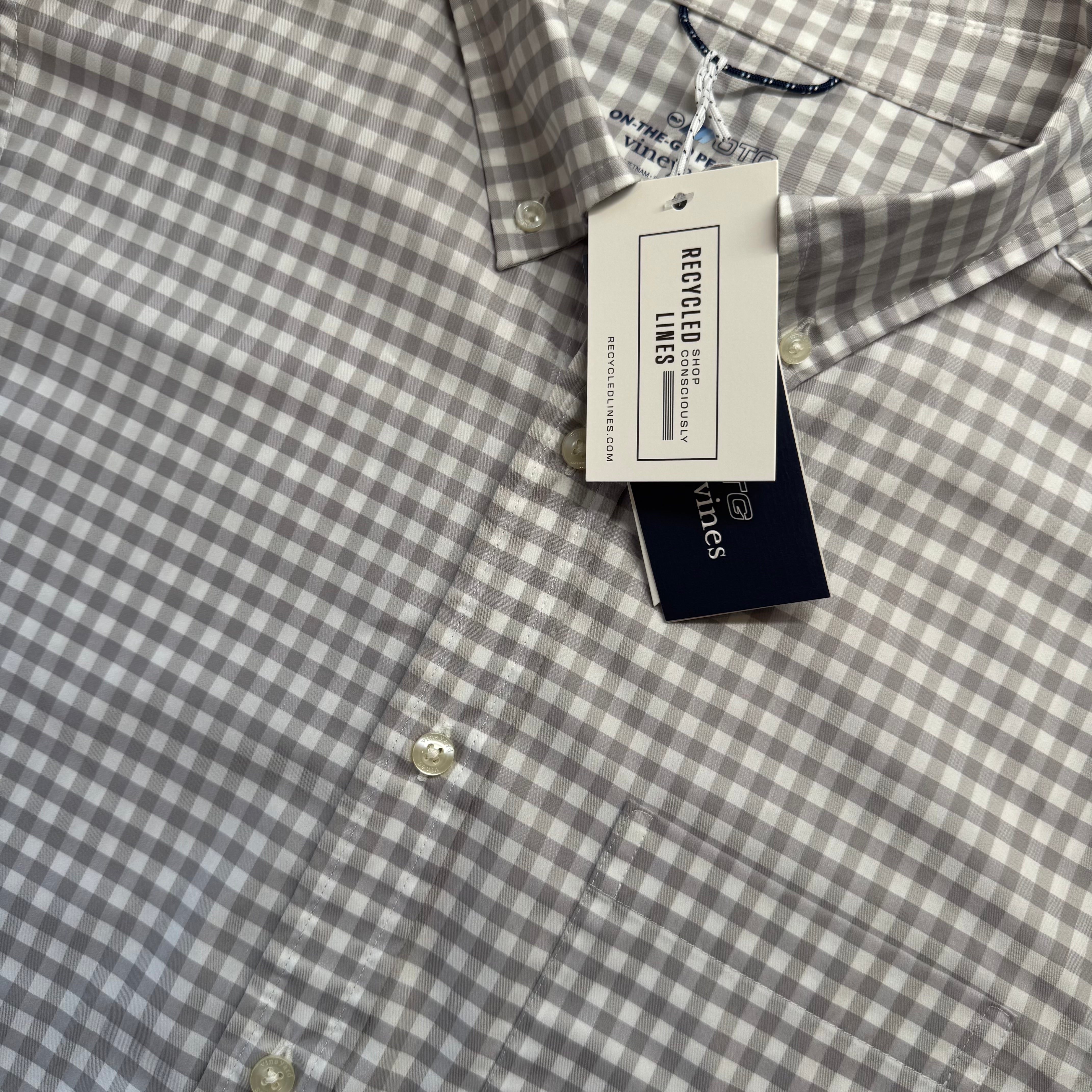 Vineyard Vines NWT On the Go Performance Button Down, Gray/White Mens Size M in new with tags — Recycled Lines, Fairfield CT | Premium Sustainable Consignment
