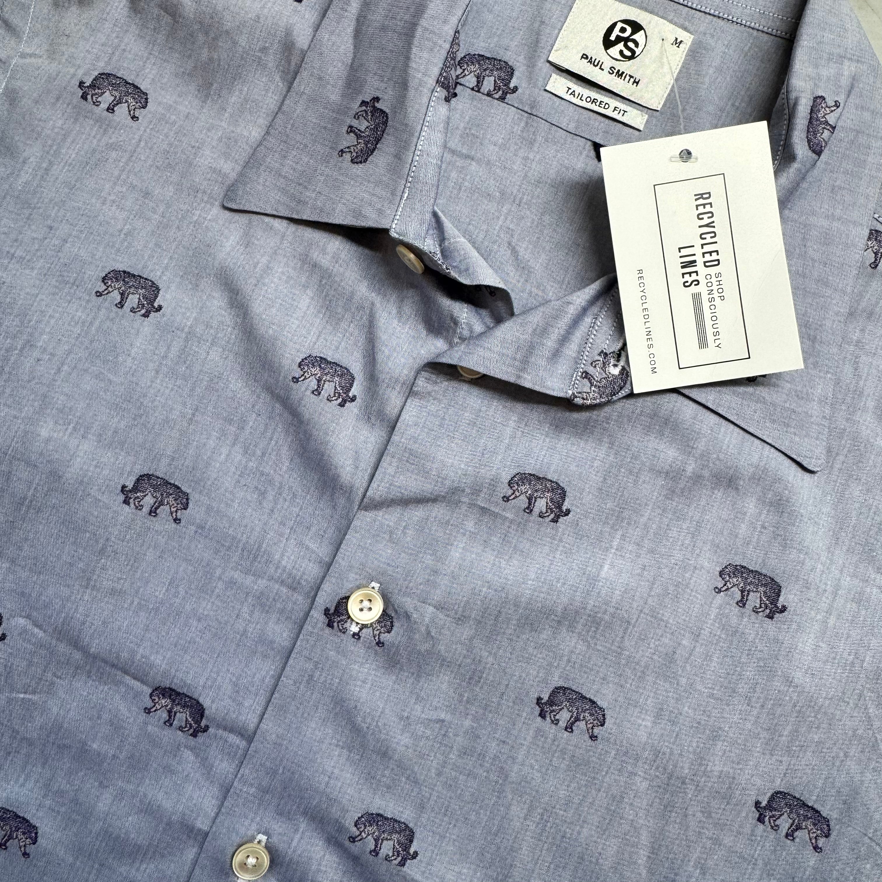 Paul Smith Cheetah Button Down, Chambray Mens Size M in excellent condition — Recycled Lines, Fairfield CT | Premium Sustainable Consignment
