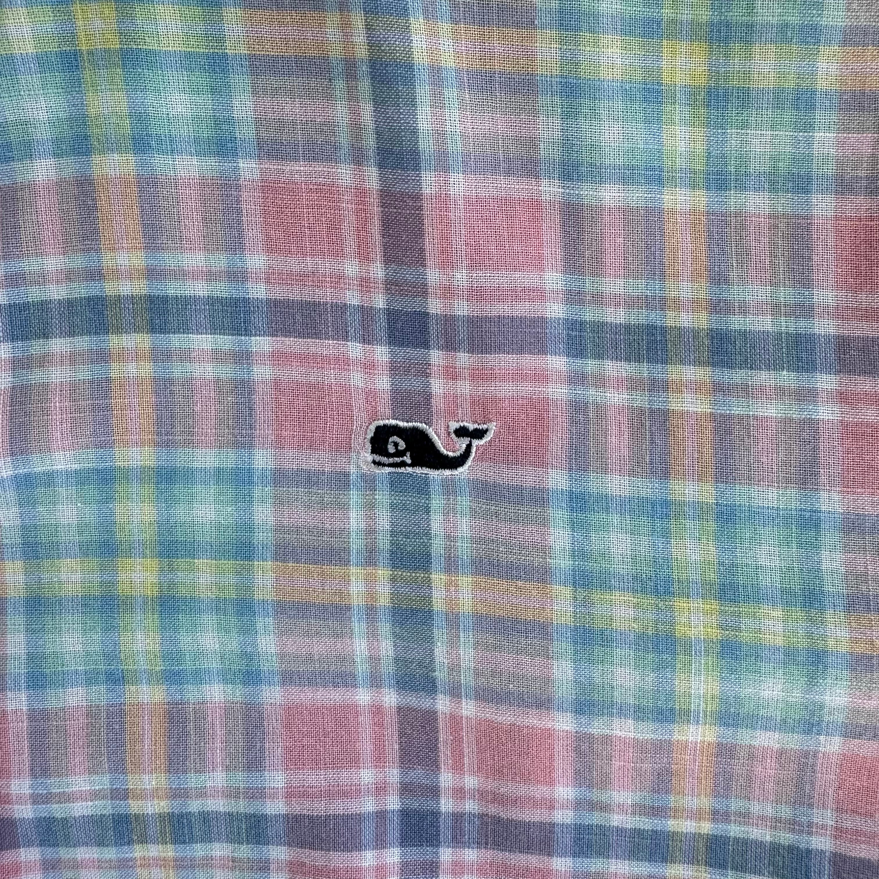 Vineyard Vines Linen Button Down, Pink Plaid Boys Size XL (18)