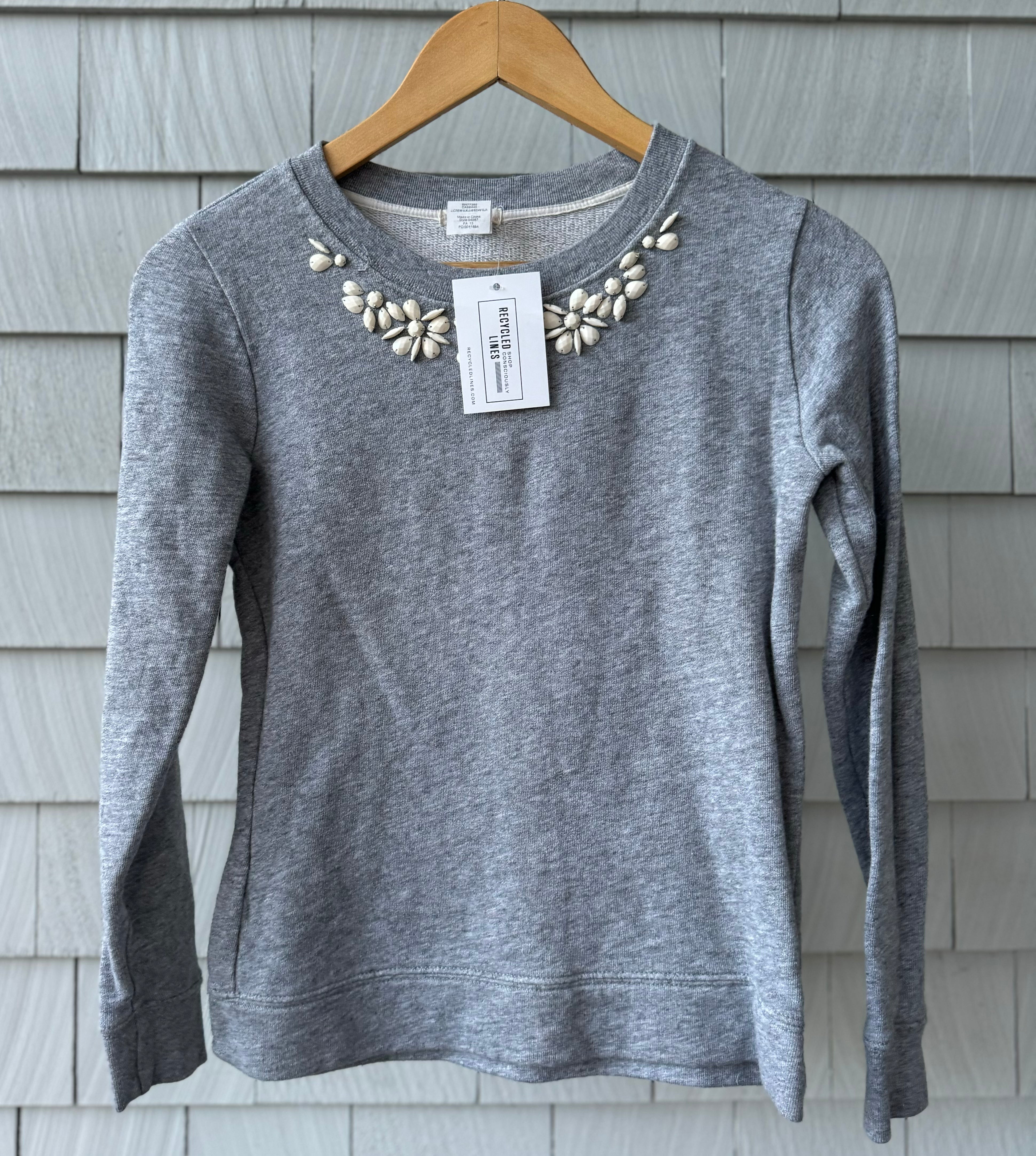 Crewcuts Jewel Neckline Sweatshirt, Grey Girls Size 14