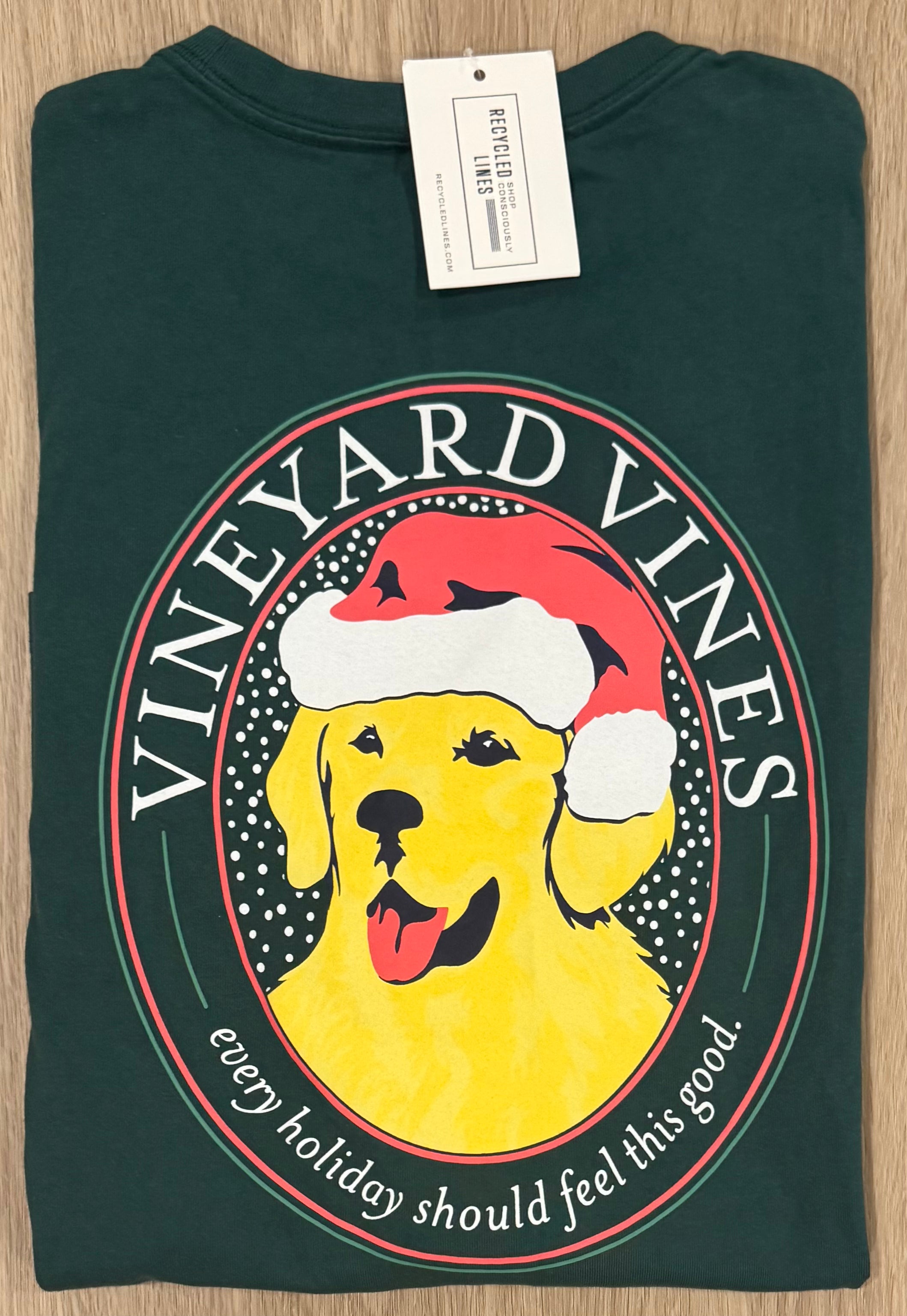 Vineyard Vines Santa Dog Shirt, Green Womens Size XS