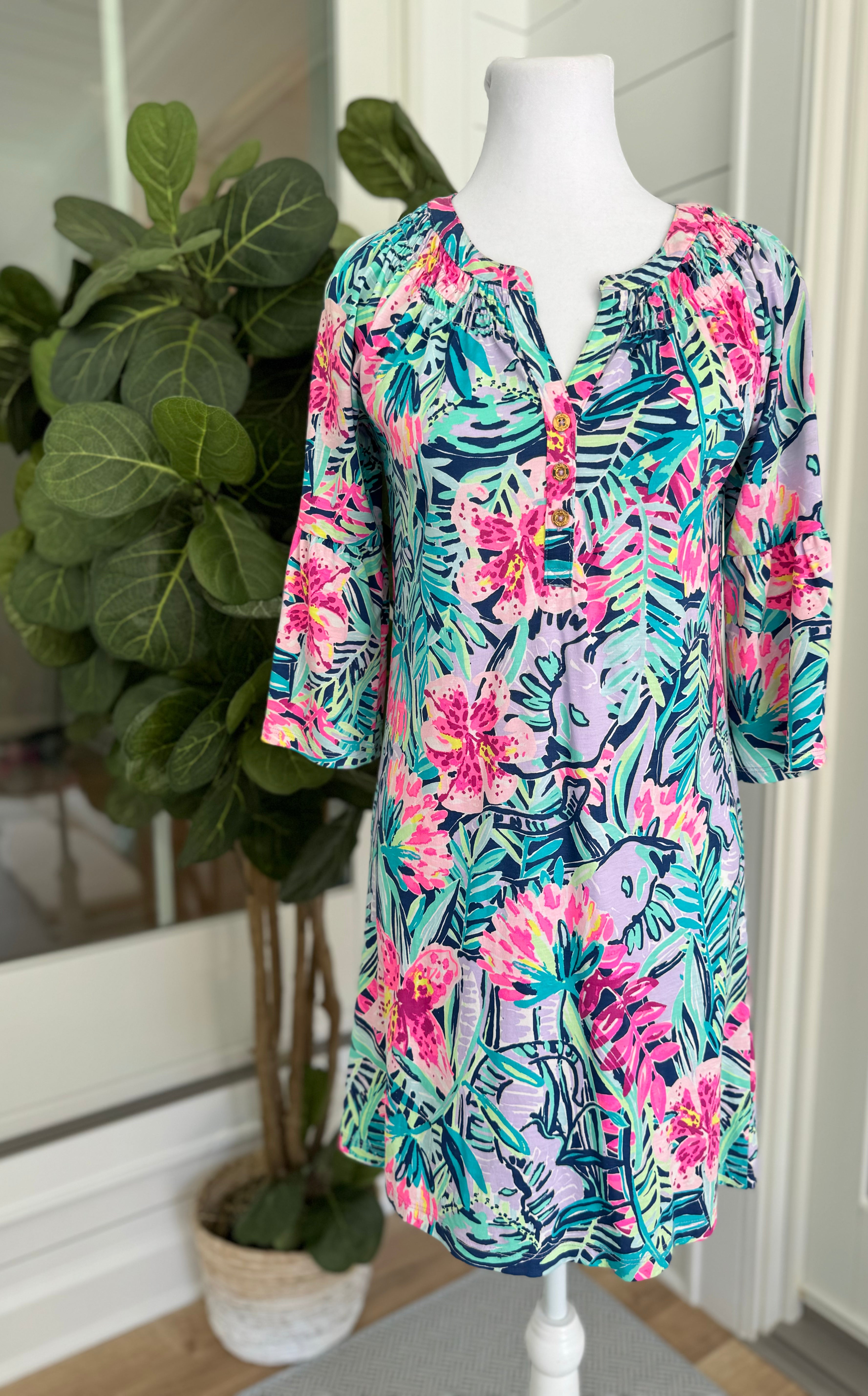 Lilly Pulitzer V-Neck Dress, Multi Womens Size XXS