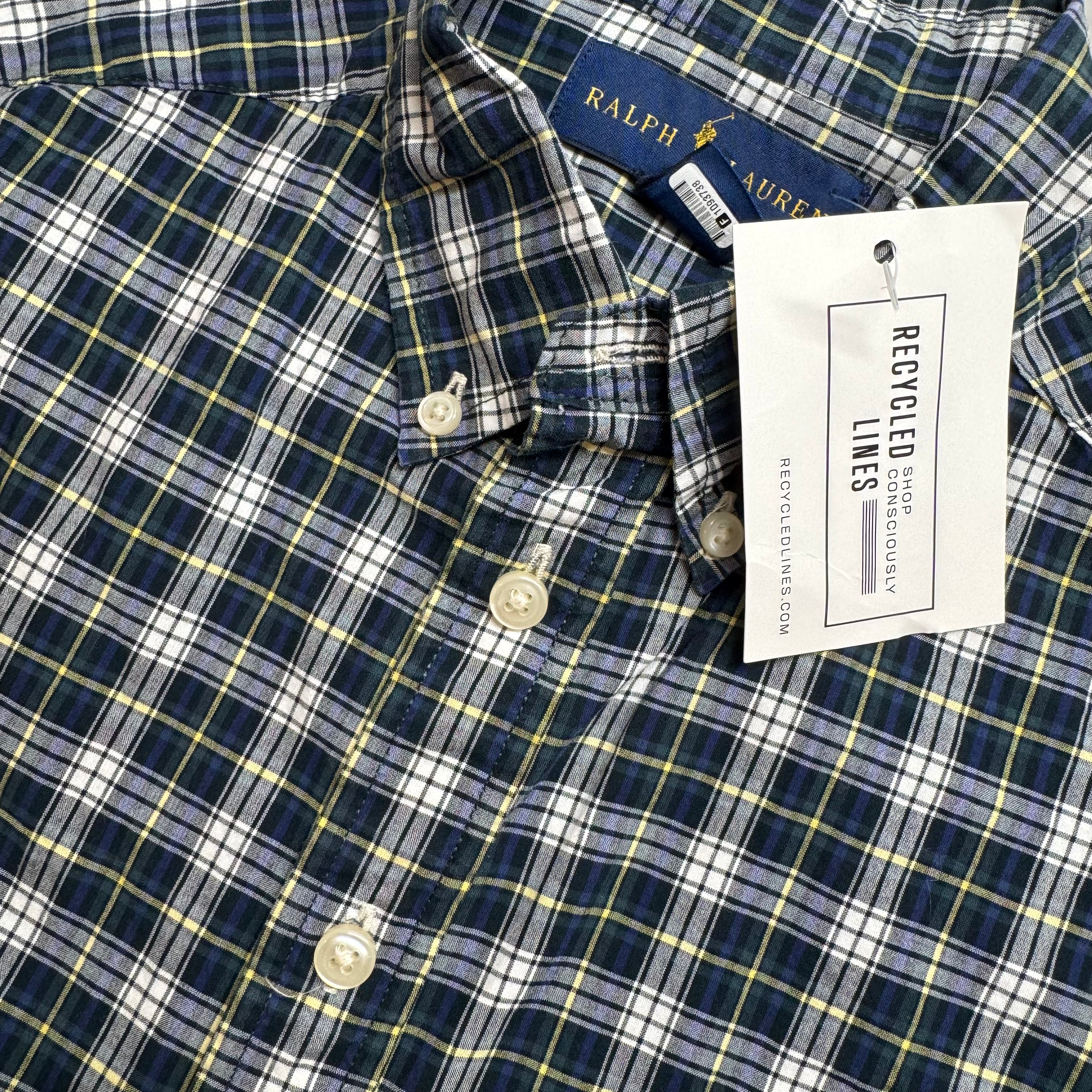 Ralph Lauren Button Down, Navy/Green Plaid Boys Size M (10/12) in excellent condition — Recycled Lines, Fairfield CT | Premium Sustainable Consignment