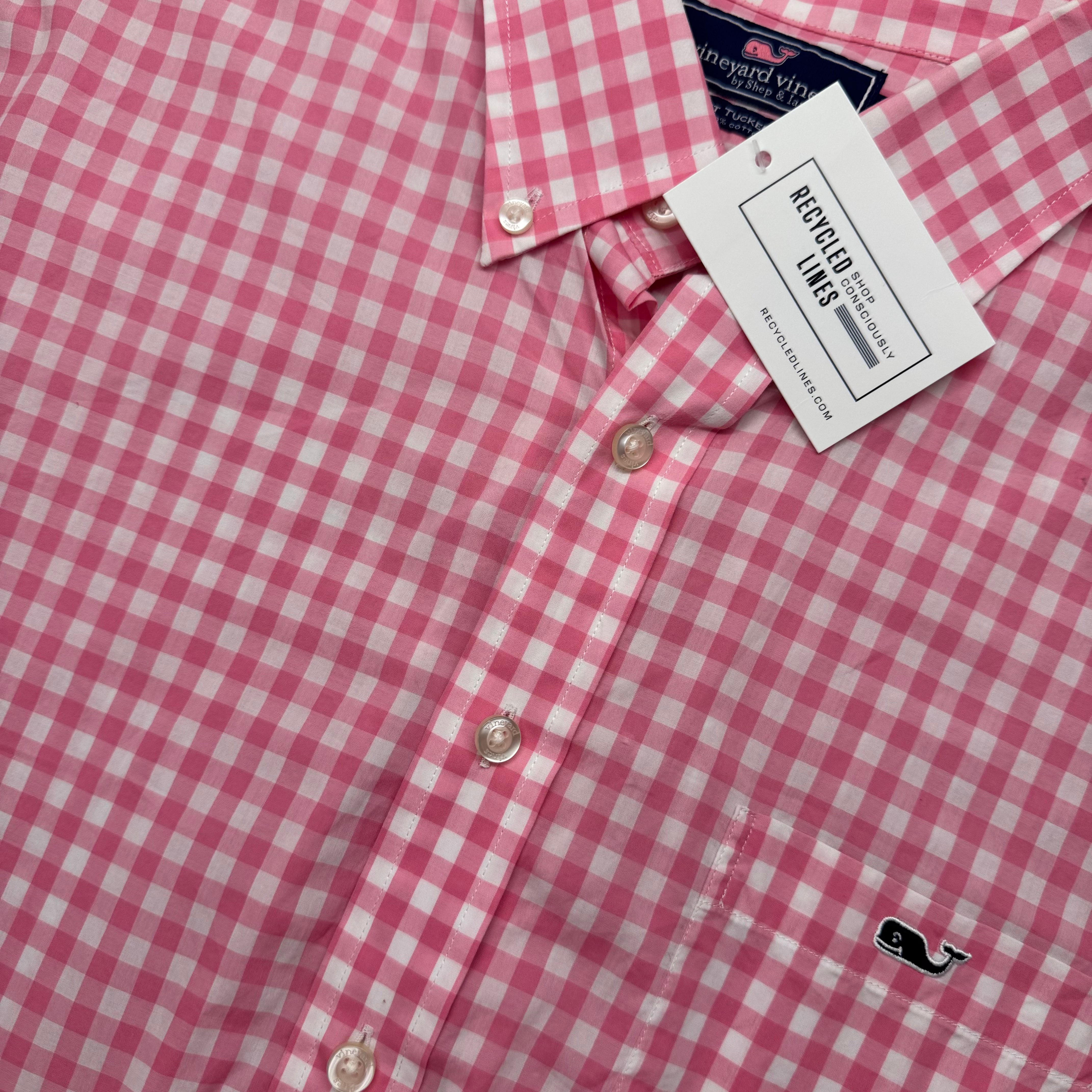 Vineyard Vines Gingham Button Down, Pink/White Mens Size L