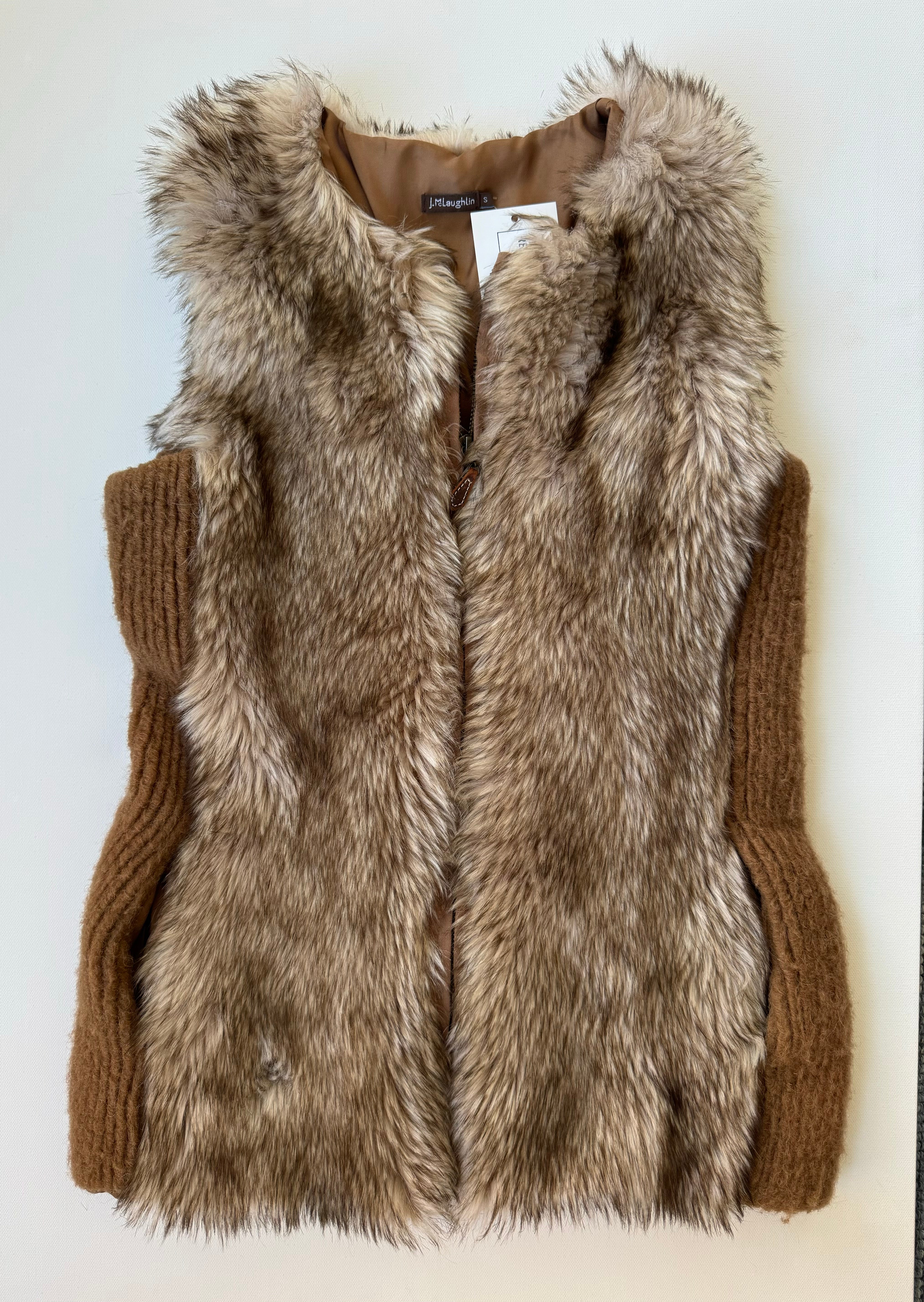 J. McLaughlin Faux Fur Vest, Tan Womens Size S