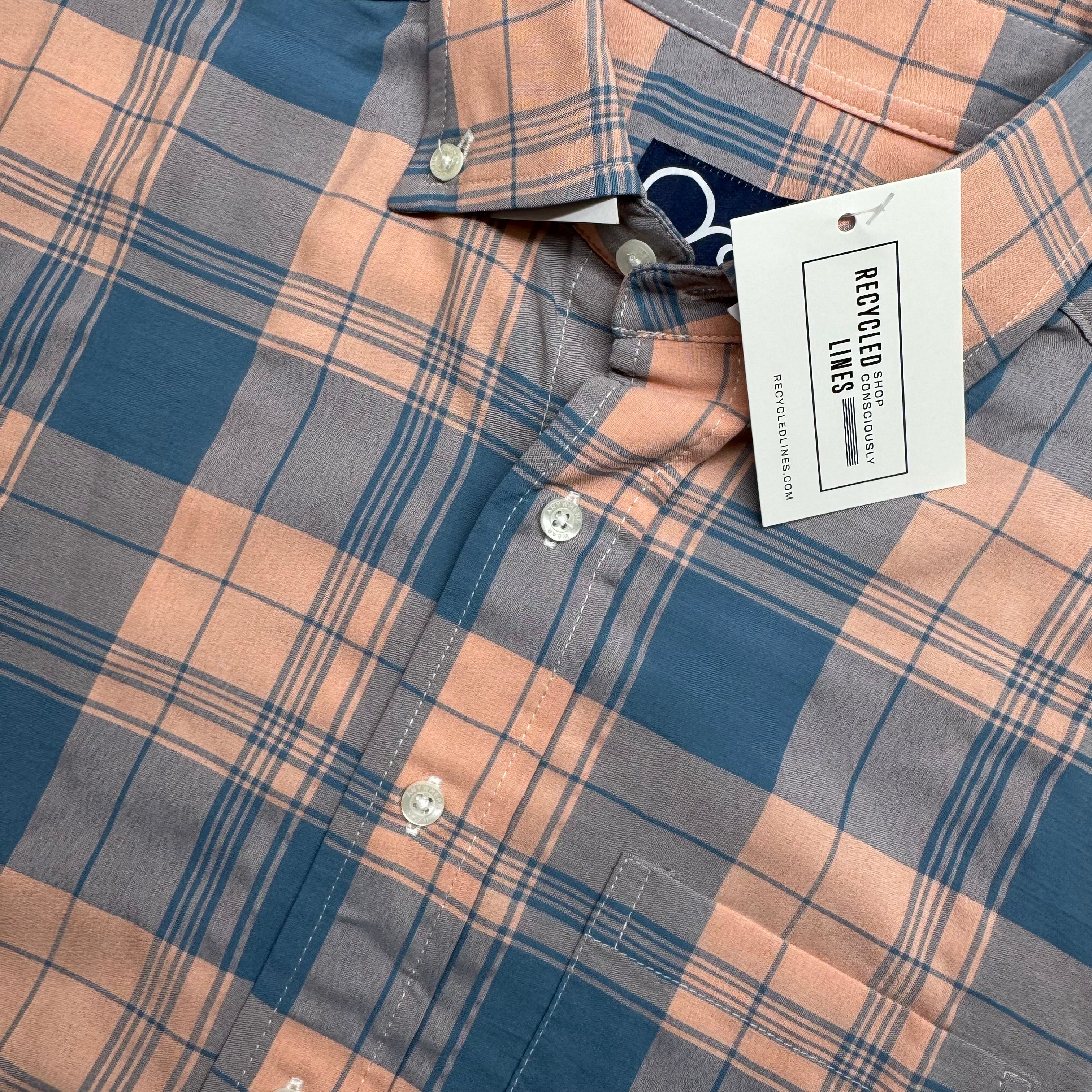 Sunswell NWOT Button Down, Blue/Coral Mens Size S in new without tags — Recycled Lines, Fairfield CT | Premium Sustainable Consignment