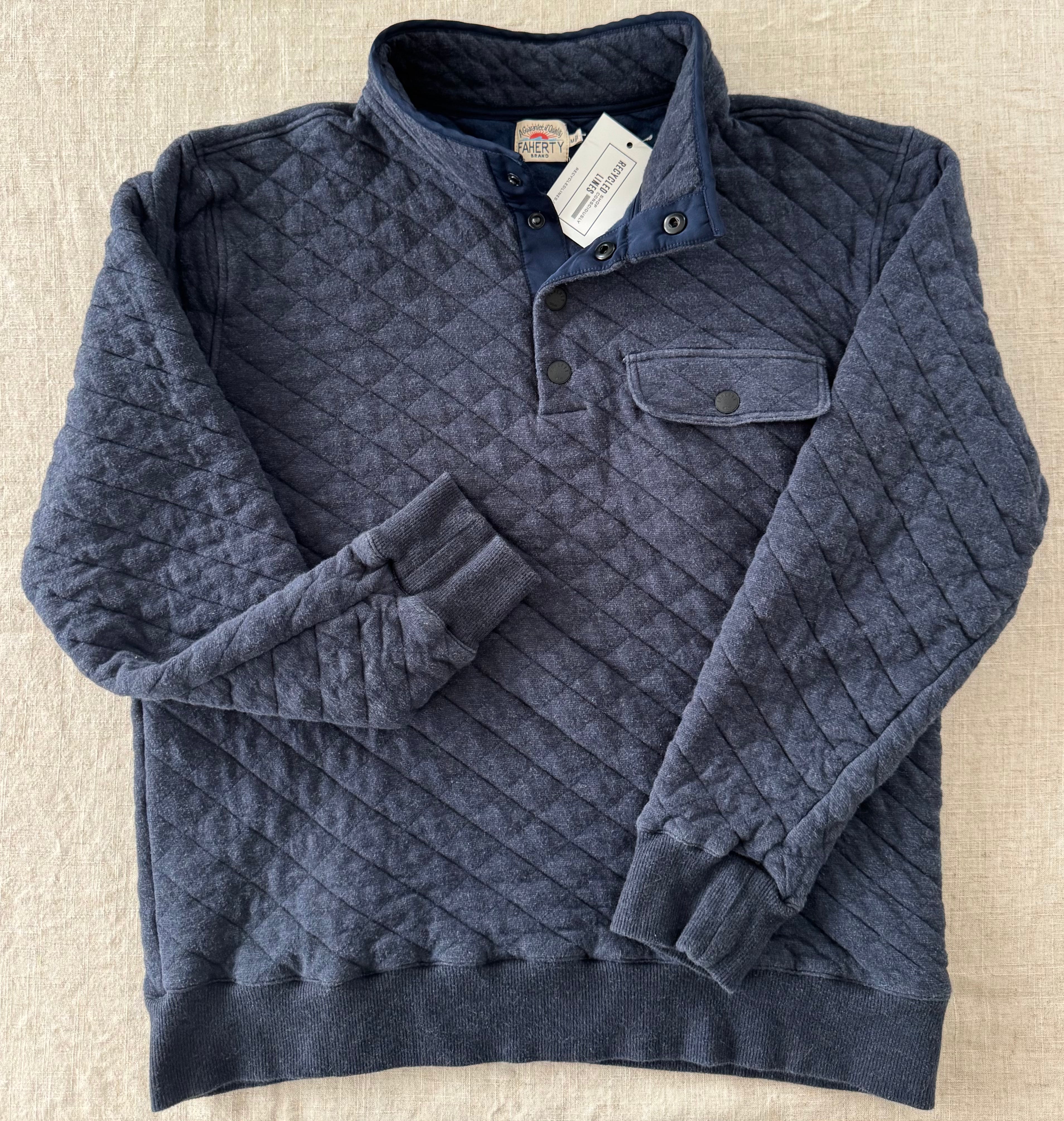 Faherty Quilted Pullover, Navy Mens Size M