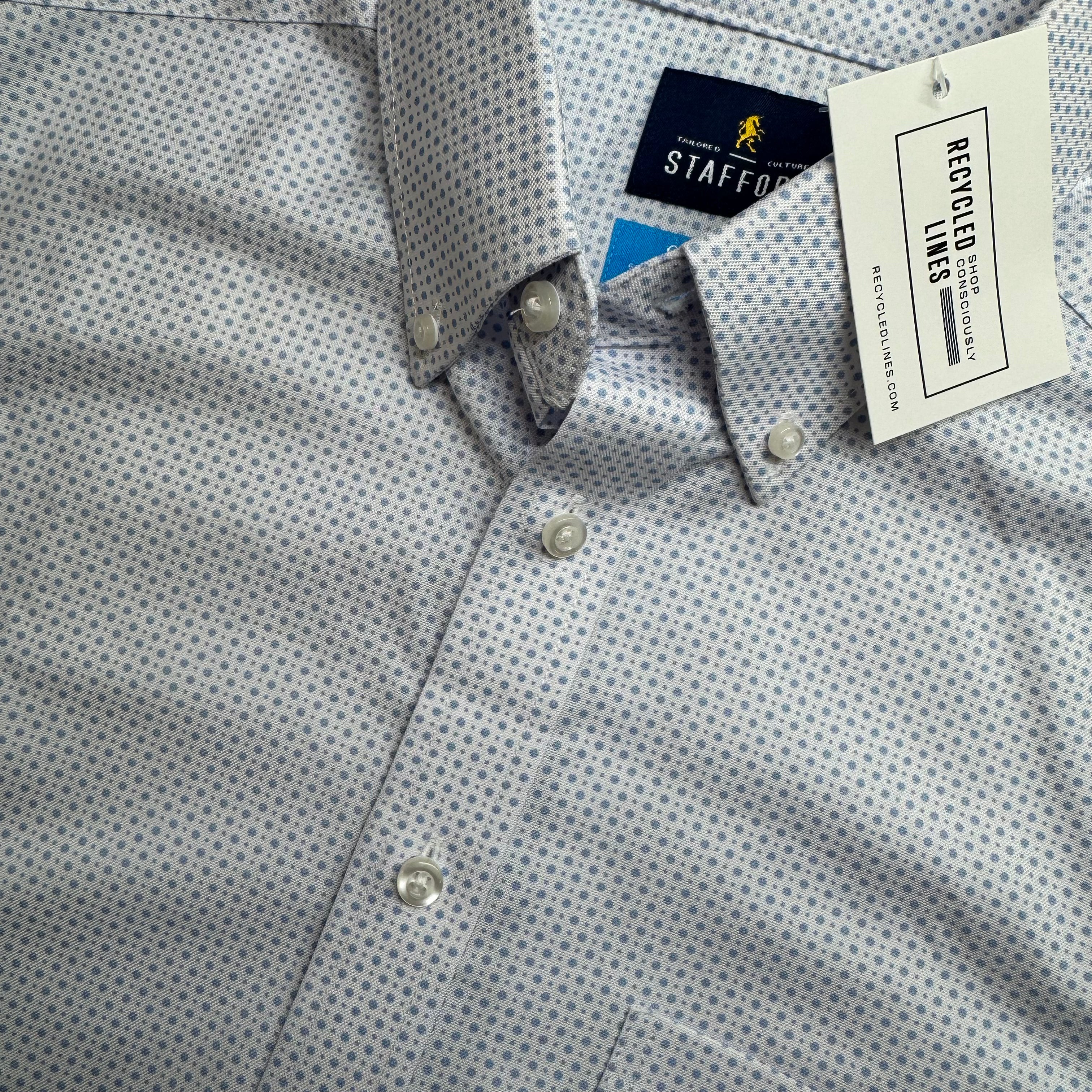 Stafford NWT Coolmax Button Down, Blue Dot Mens Size S in new with tags — Recycled Lines, Fairfield CT | Premium Sustainable Consignment