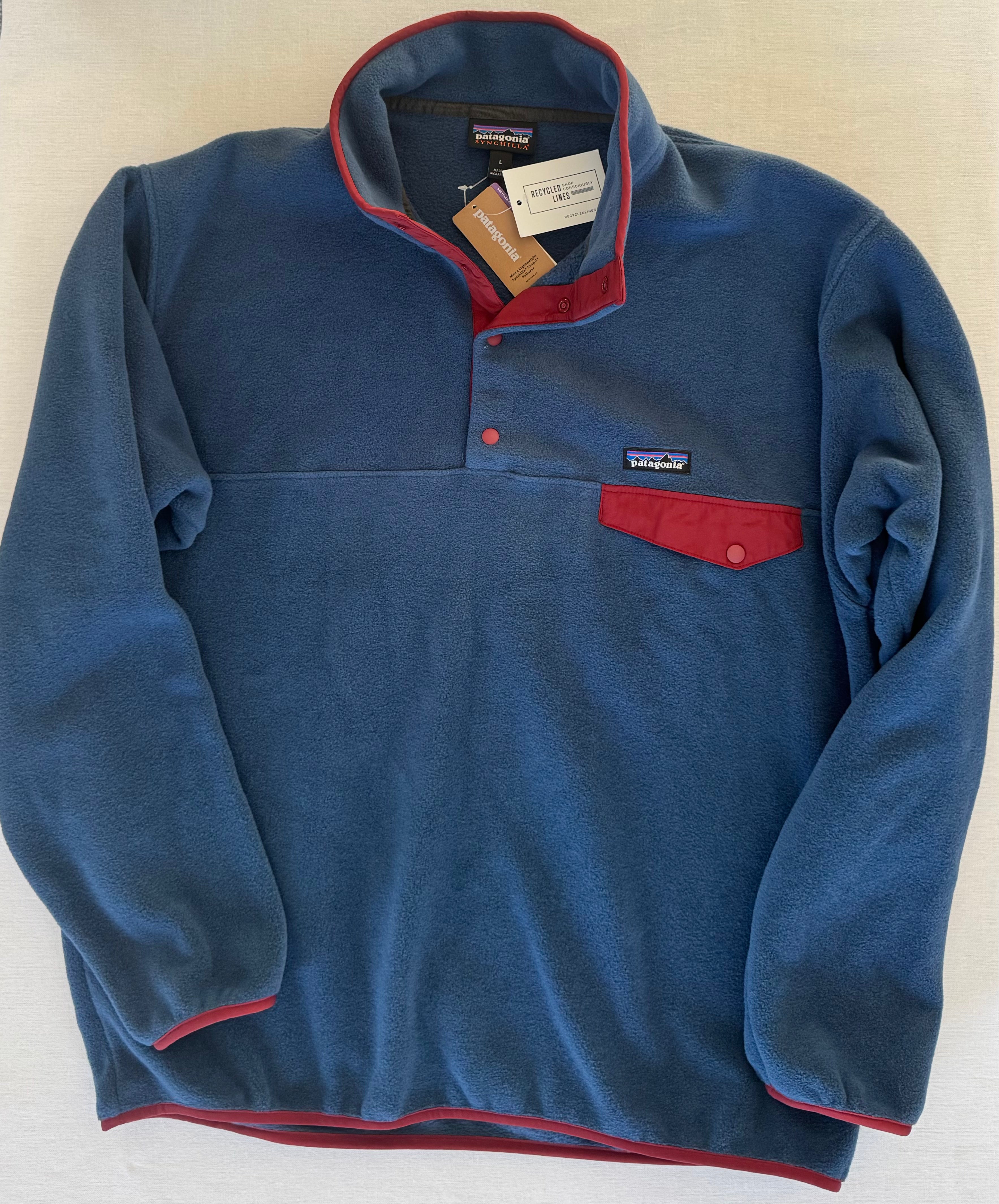 Patagonia NWT Synchilla Snap-T Pullover, Blue/Maroon Mens Size L
