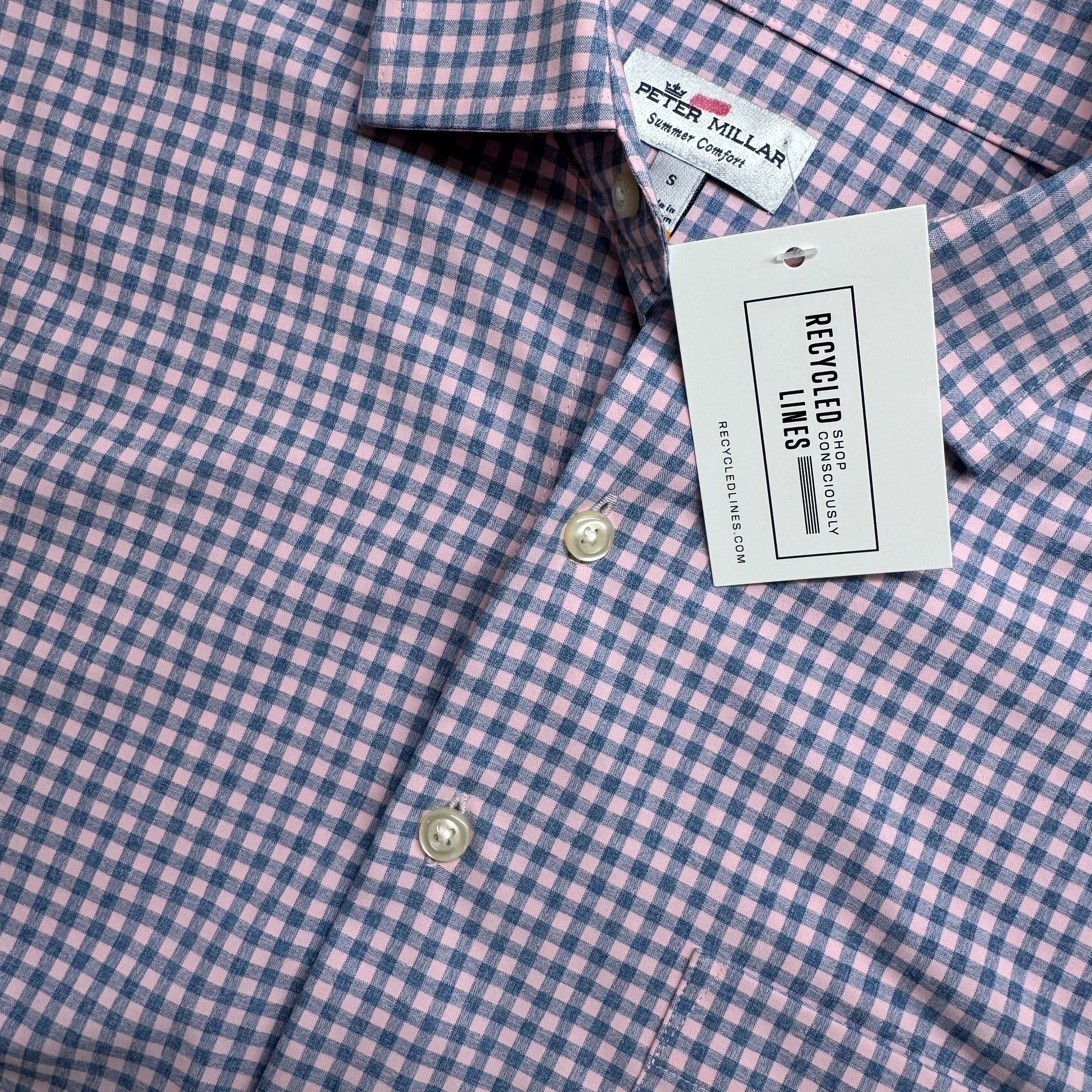 Peter Millar Summer Comfort Button Down, Pink/Blue Mens Size S in excellent condition — Recycled Lines, Fairfield CT | Premium Sustainable Consignment