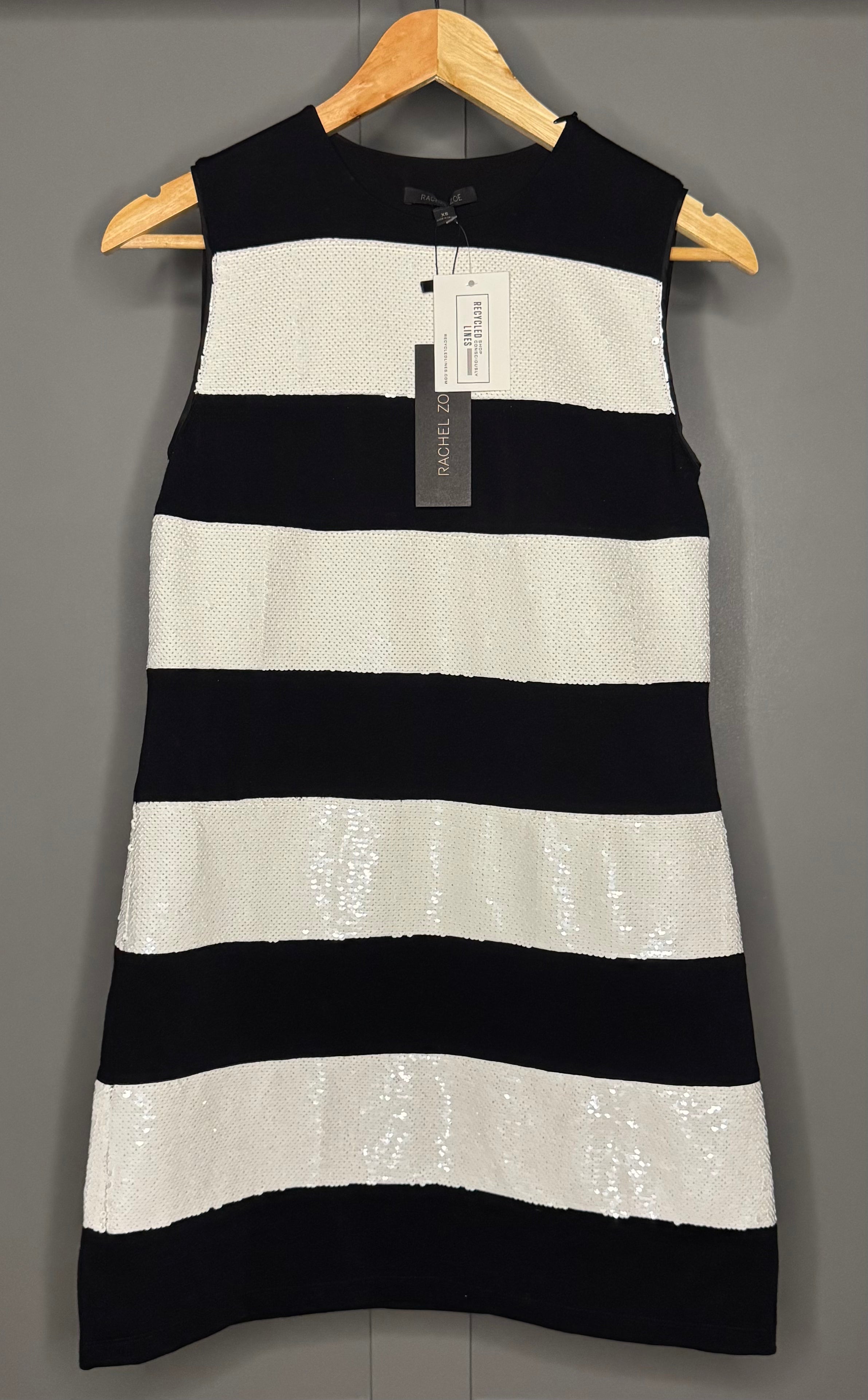 Rachel Zoe NWT Sequin Sleeveless Dress, Black/White Womens Size XS