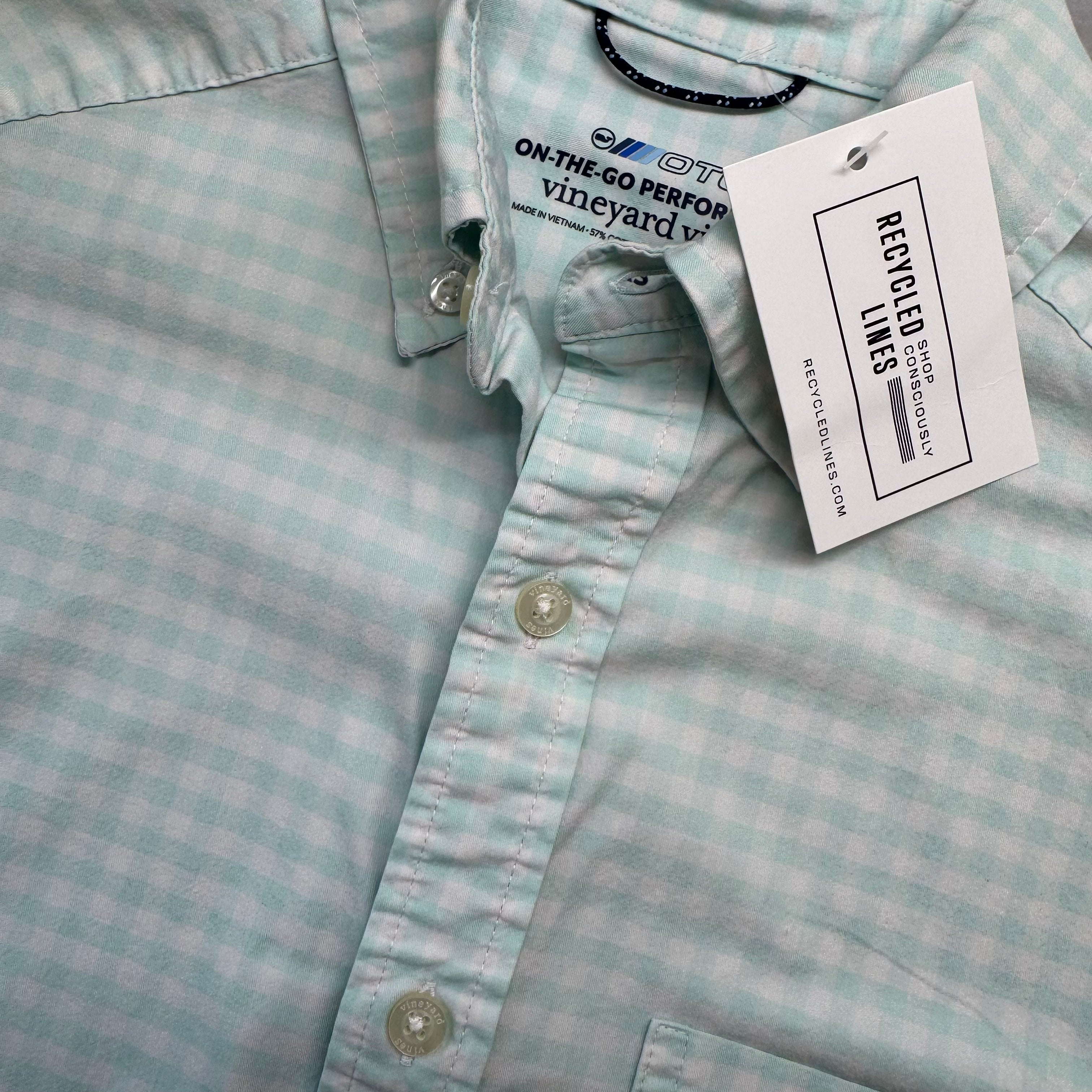 Vineyard Vines Performance Button Down, Mint Check Mens XS — Recycled Lines Premium Consignment