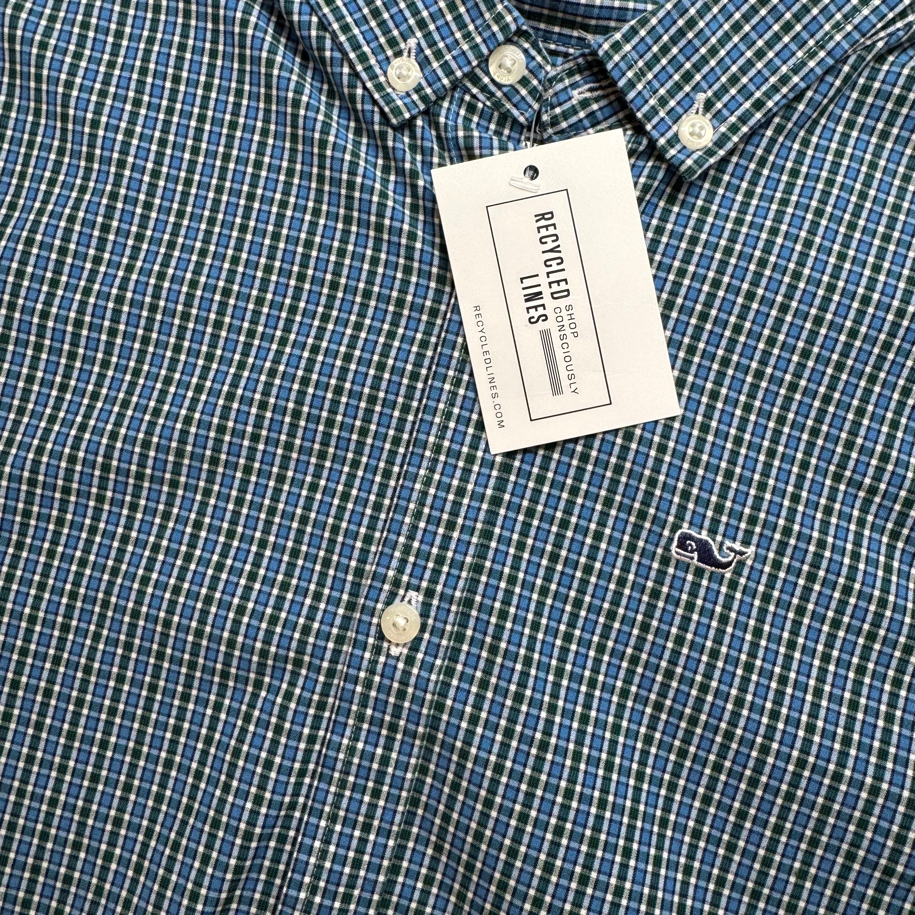 Vineyard Vines Button Down, Blue/Green Plaid Boys Size M (12/14) in excellent condition — Recycled Lines, Fairfield CT | Premium Sustainable Consignment