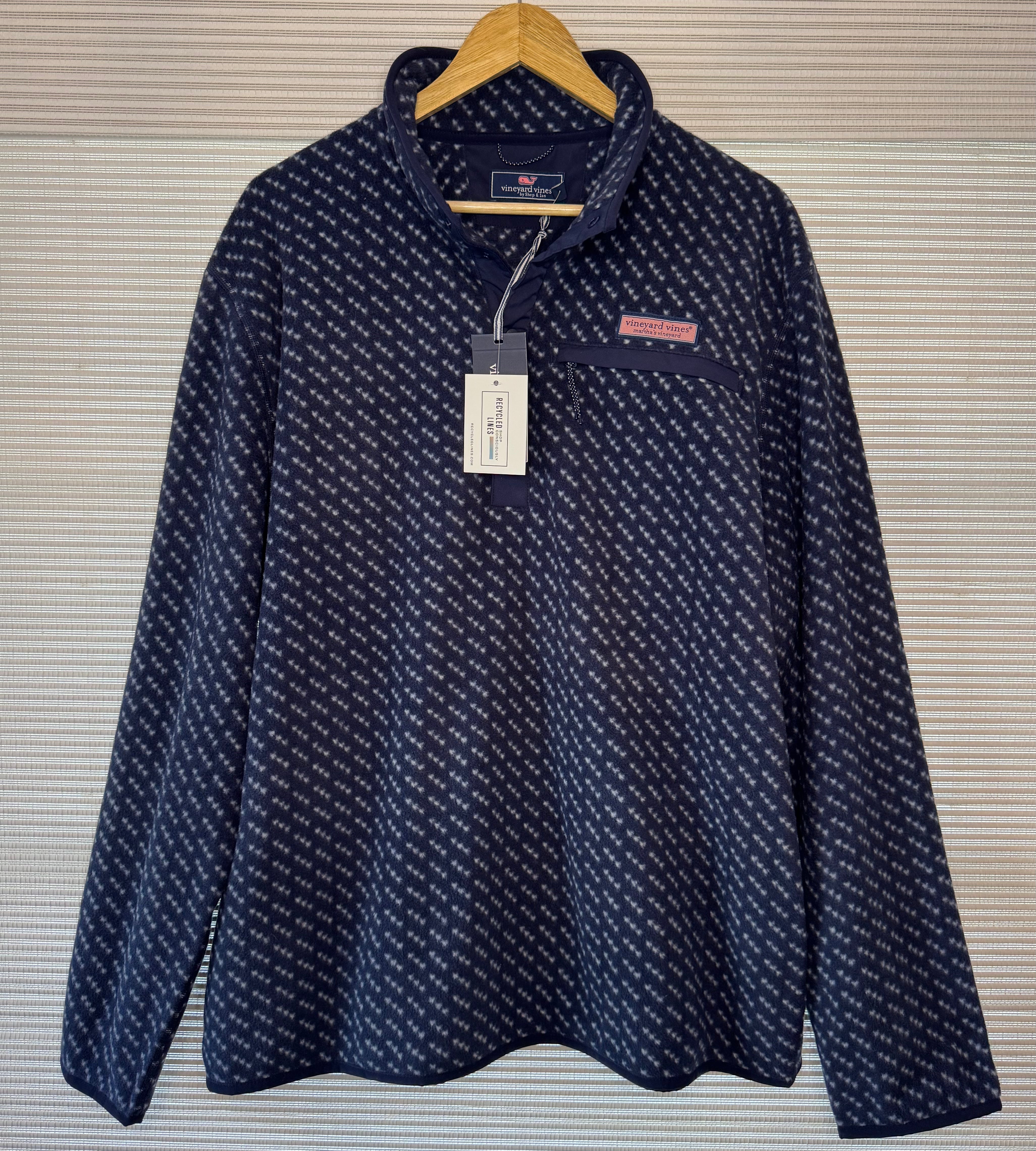 Vineyard Vines NWT Harbor Fleece 1/4 Snap Pullover, Navy Mens Size XL