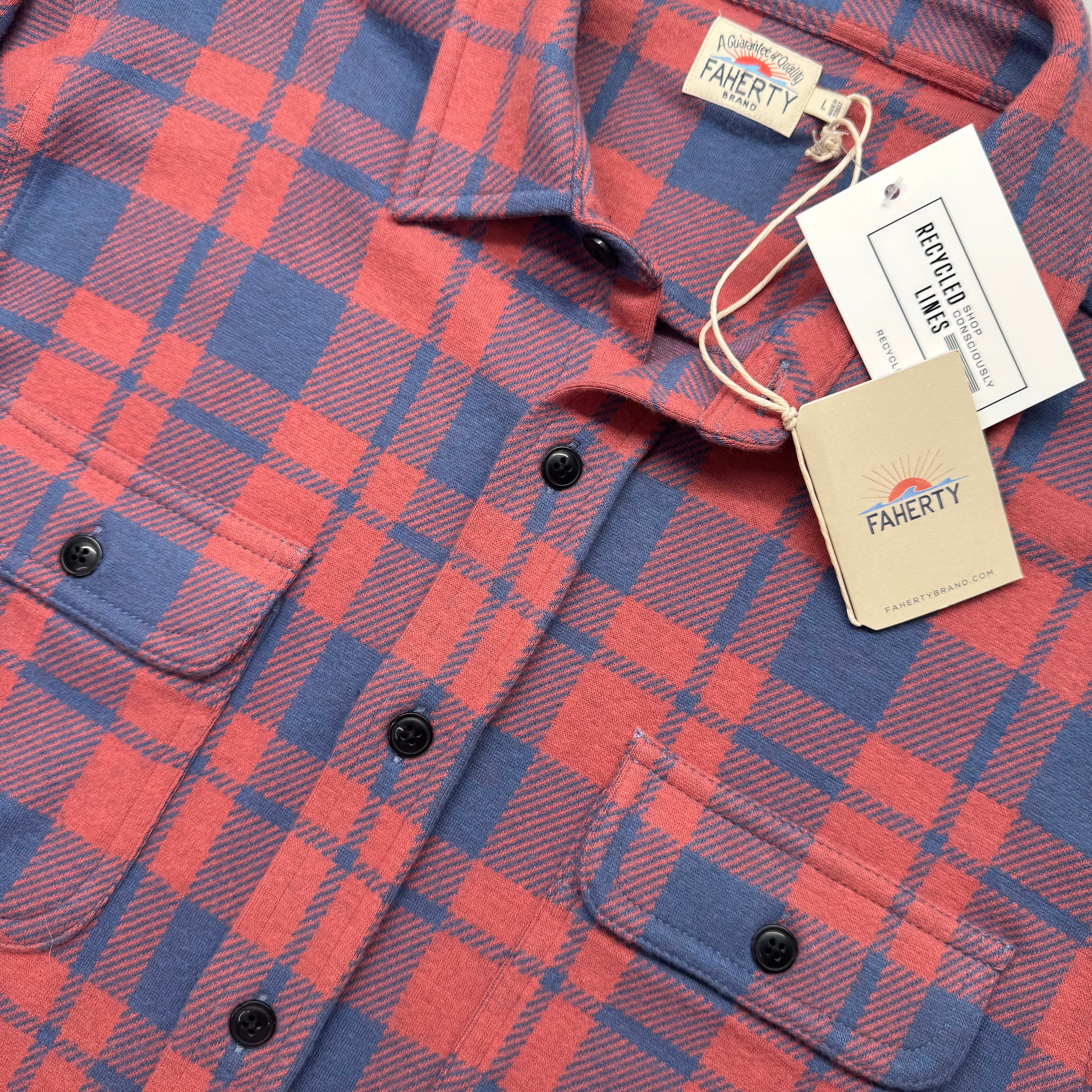 Faherty NWT Legend Sweater Shirt, Rose Blue Check Mens Size L