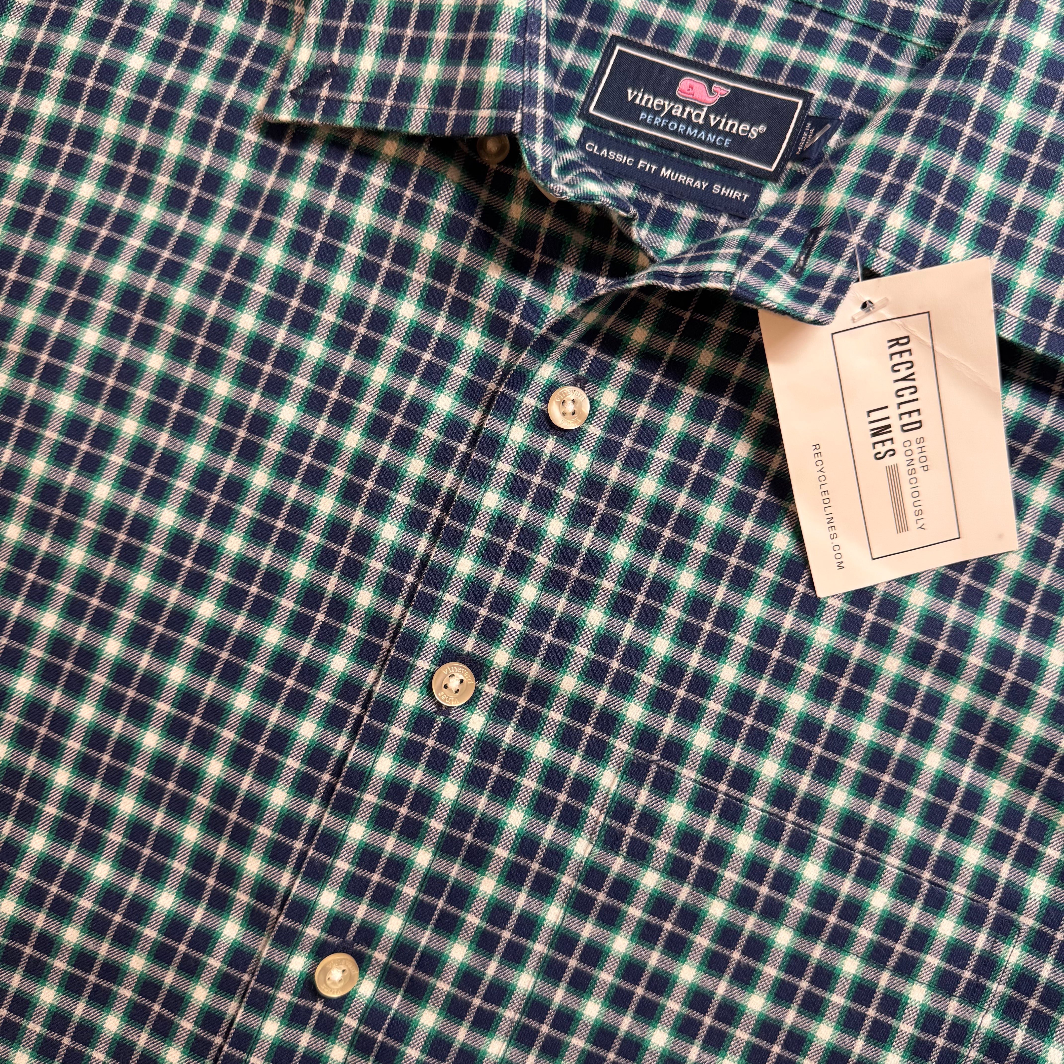 Vineyard Vines Flannel Button Down, Blue/Green Mens Size S in excellent condition — Recycled Lines, Fairfield CT | Premium Sustainable Consignment