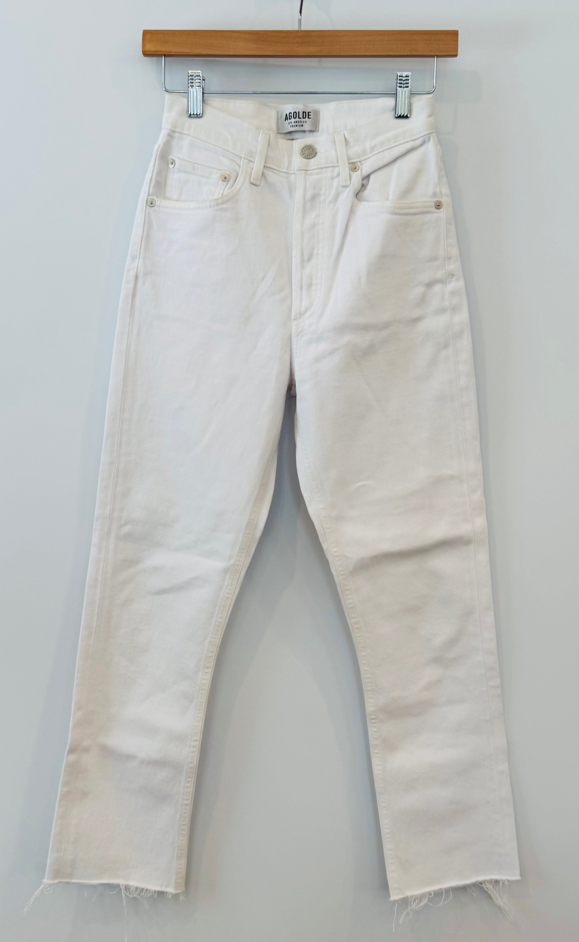 AGOLDE Riley Frayed Hem Jeans, White Womens Size 25