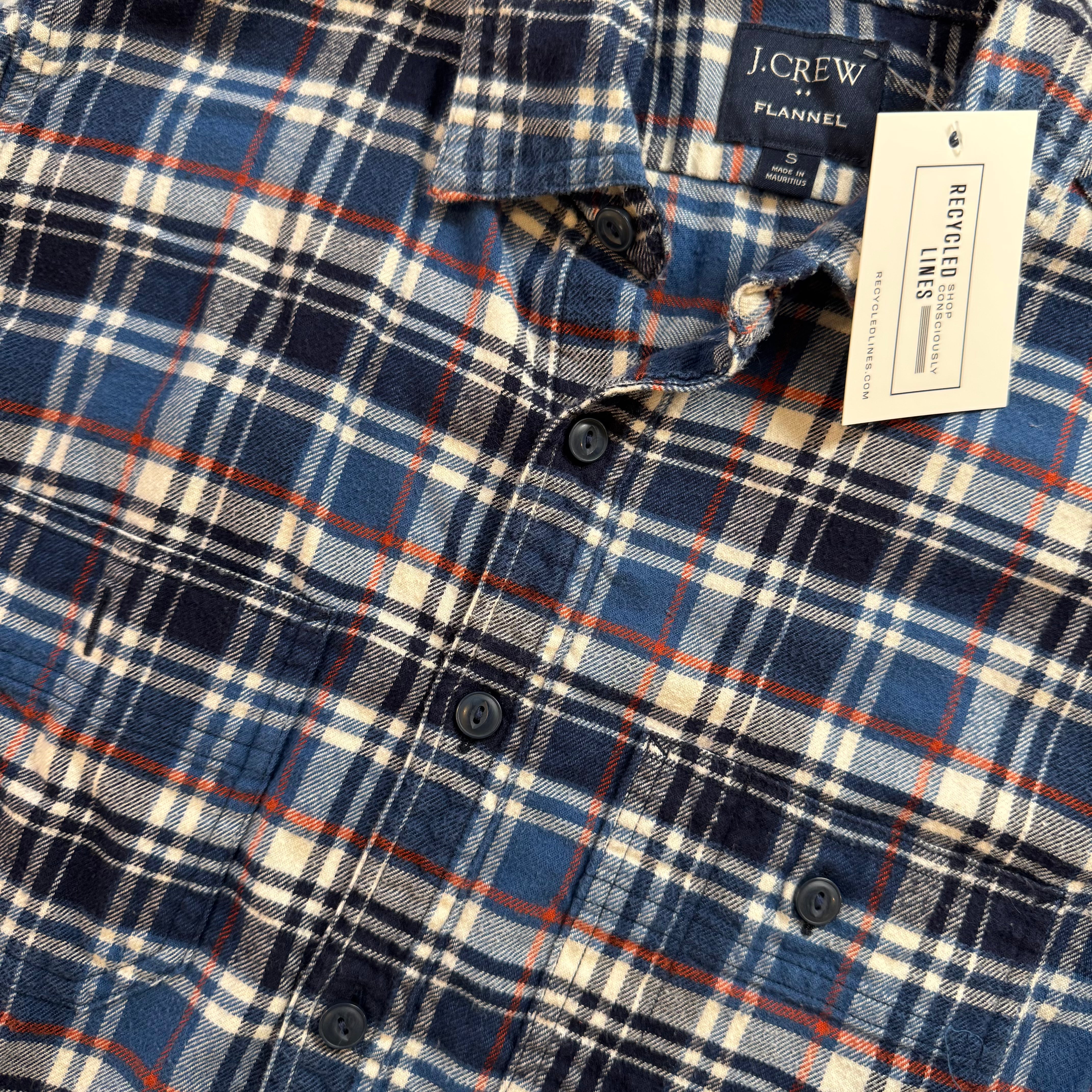 J.Crew Flannel Button Down, Blue/Orange Mens Size S in excellent condition — Recycled Lines, Fairfield CT | Premium Sustainable Consignment