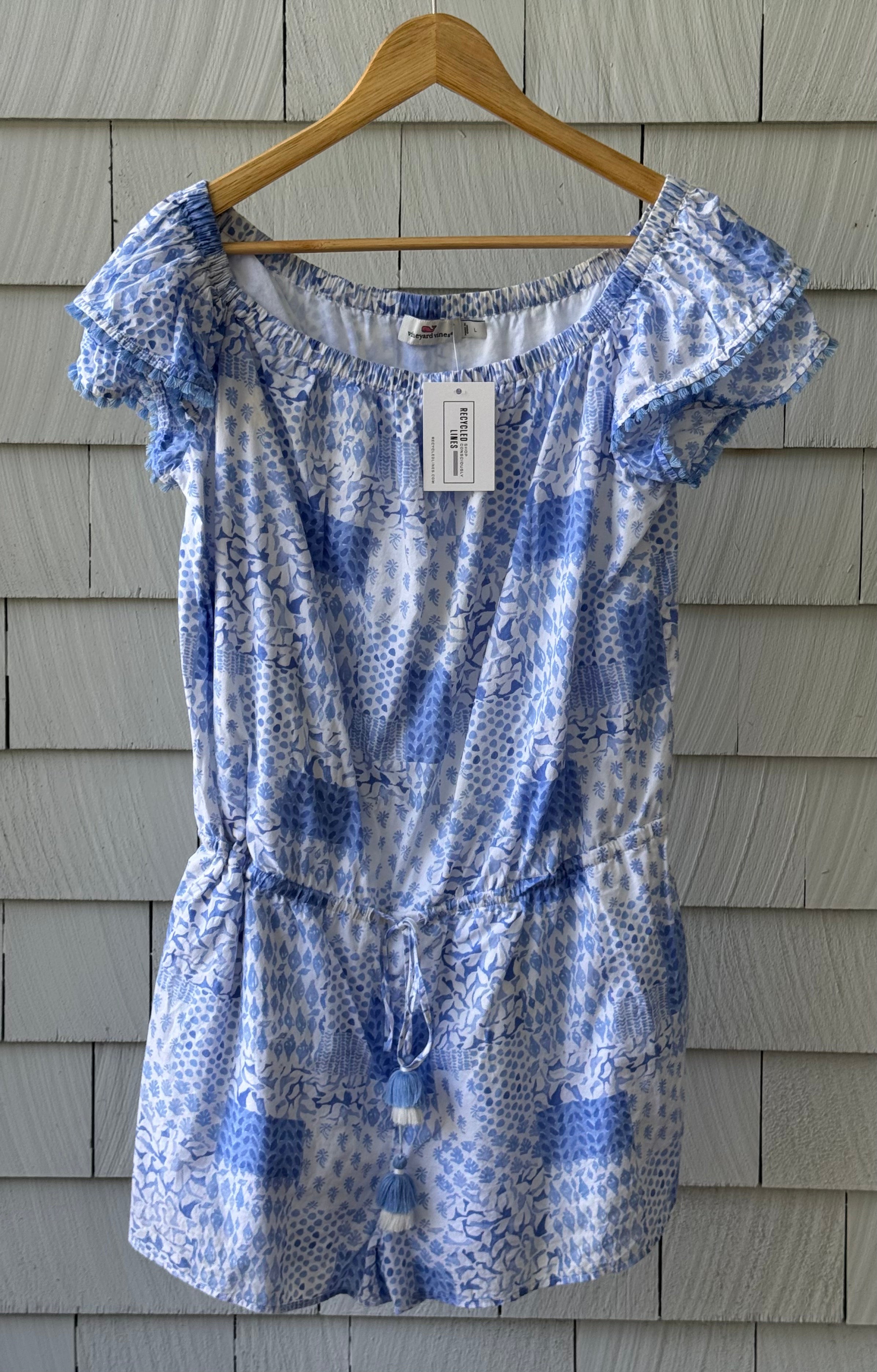 Vineyard Vines Patchwork Romper, Blue/White Womens Size L
