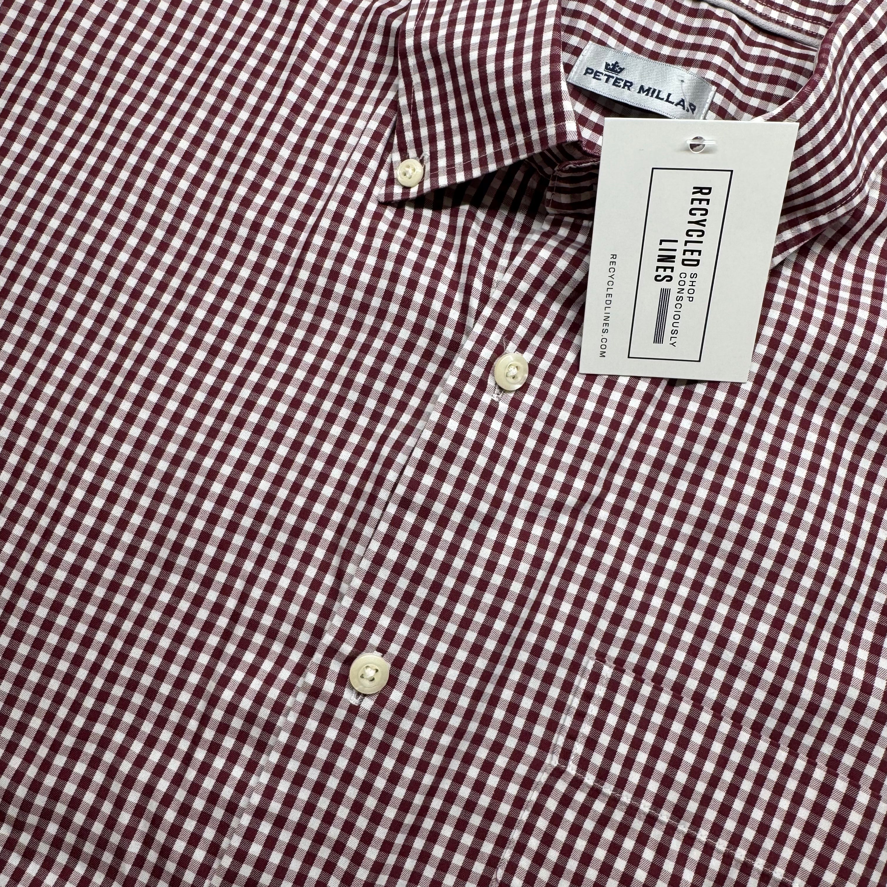 Peter Millar Cotton/Silk Button Down, Maroon/White Mens Size XXLT