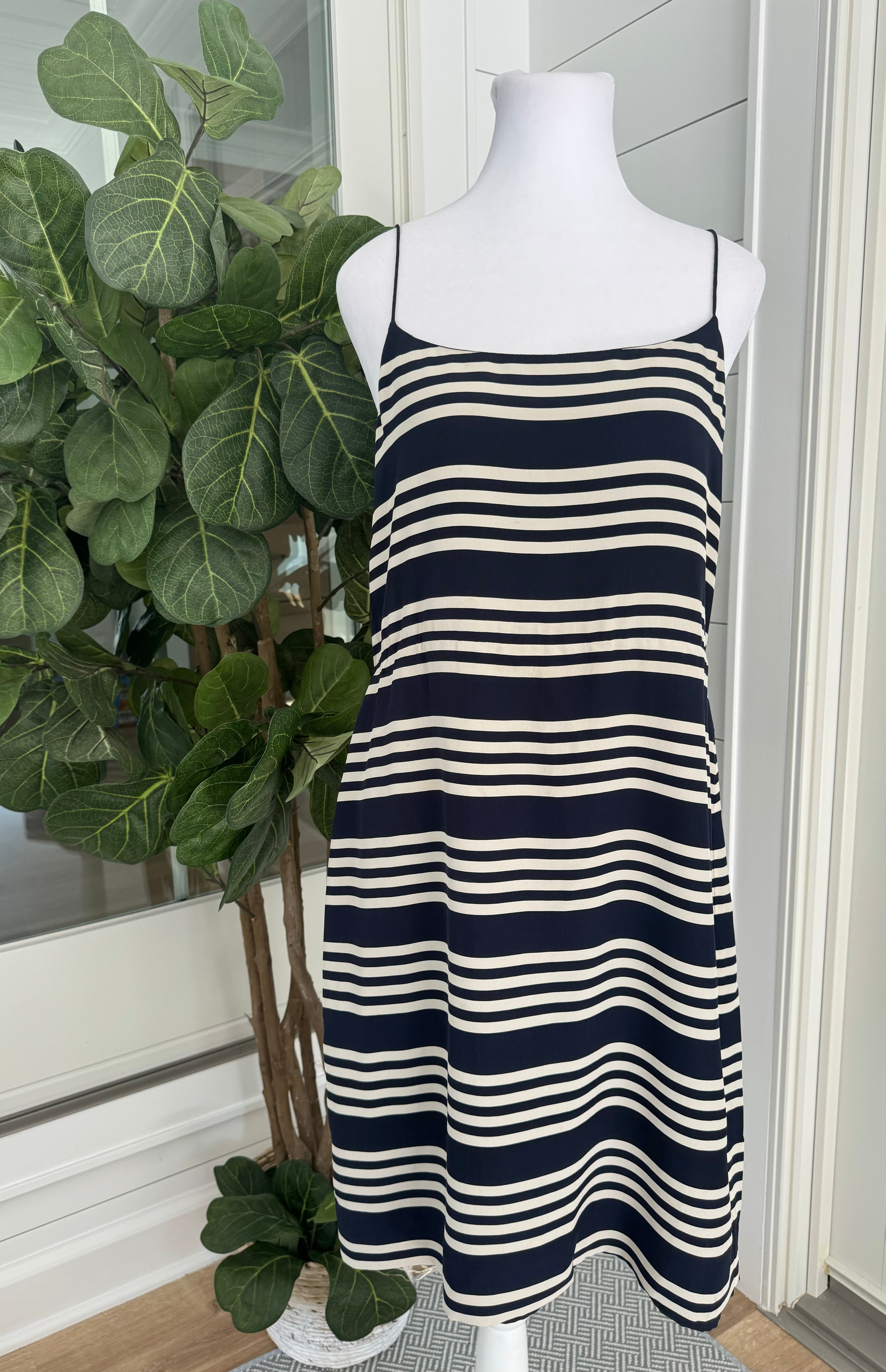 JCrew Strappy Dress, Navy/White Stripe Womens Size 10