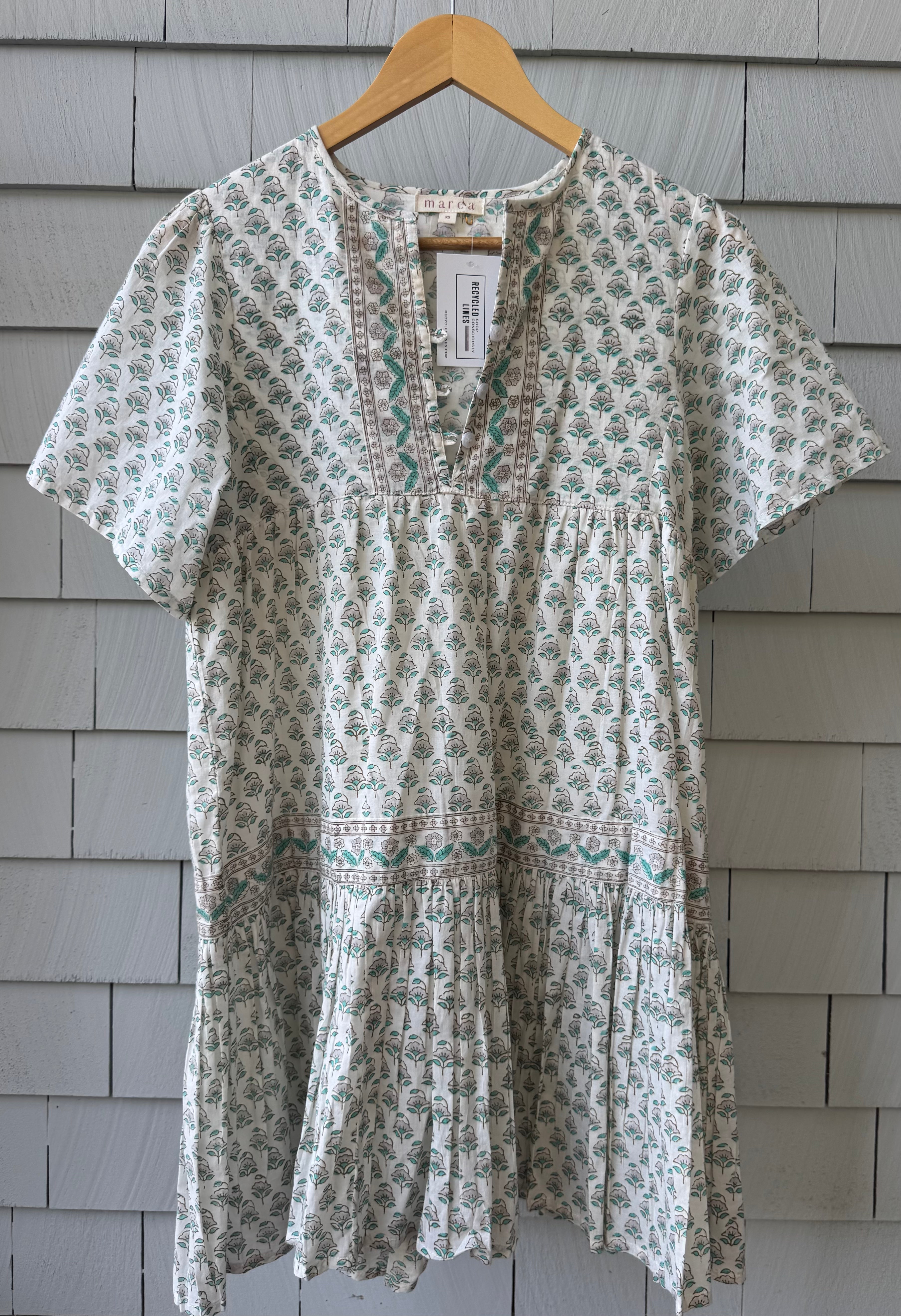 Marea Blockprint Dress, Teal/Taupe/White Womens Size XS