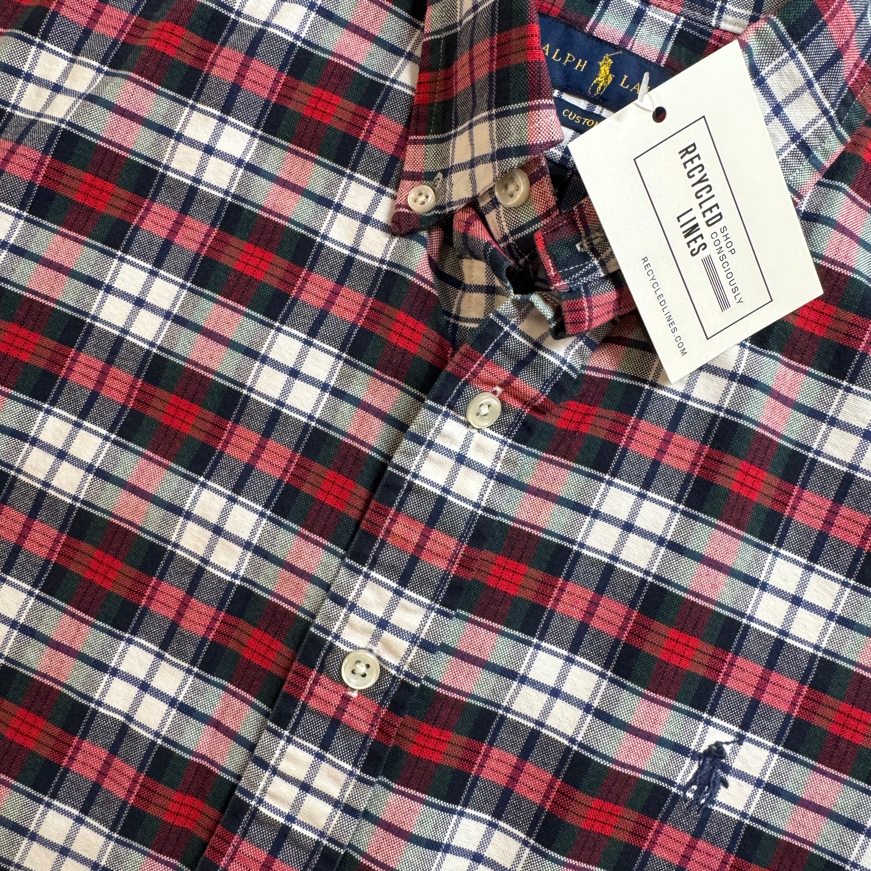 Ralph Lauren Button Down, Red/Green/White Mens Size S in excellent condition — Recycled Lines, Fairfield CT | Premium Sustainable Consignment