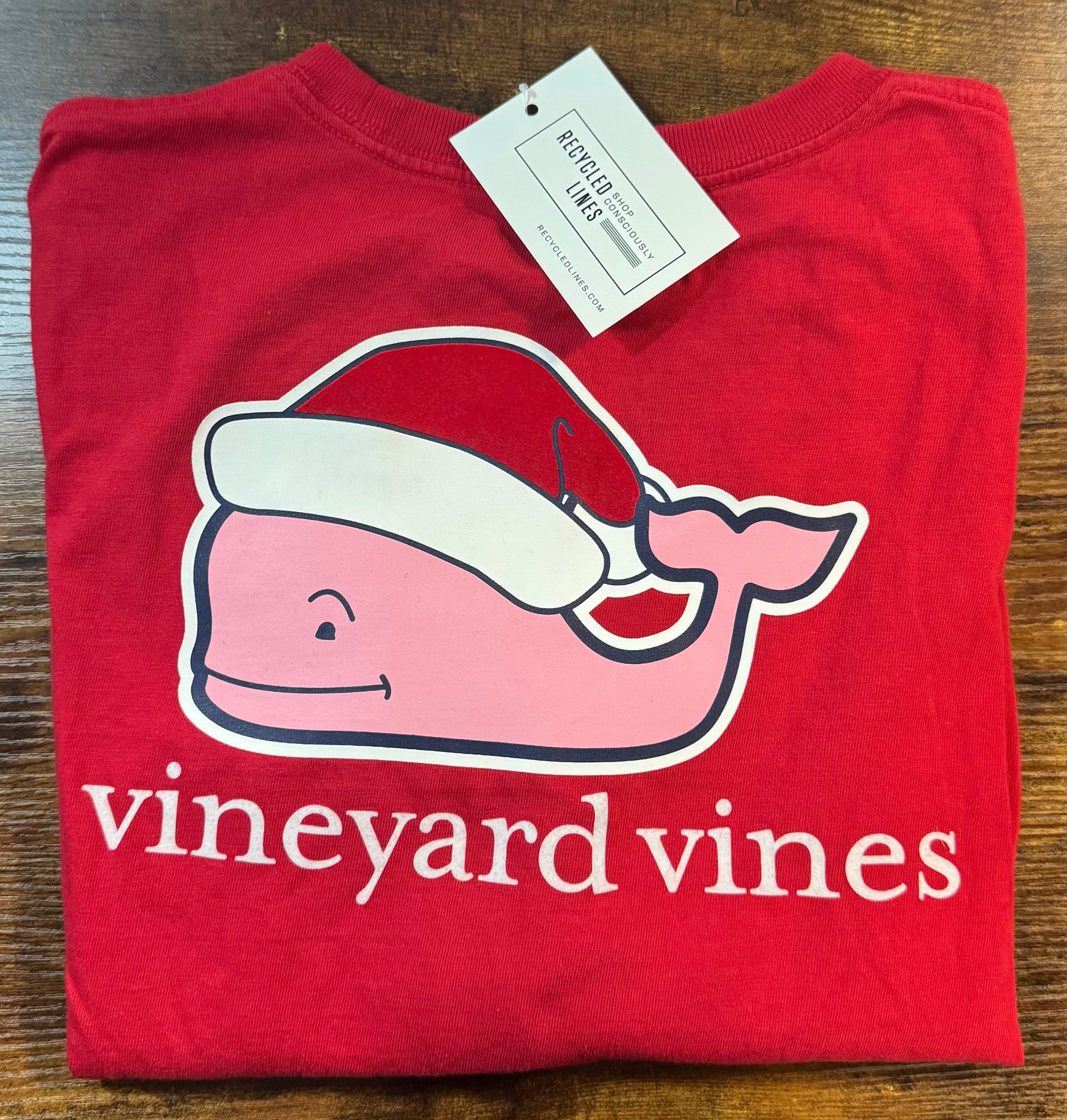 Vineyard Vines Santa Whale Tee, Red Boys Size M (12/14)