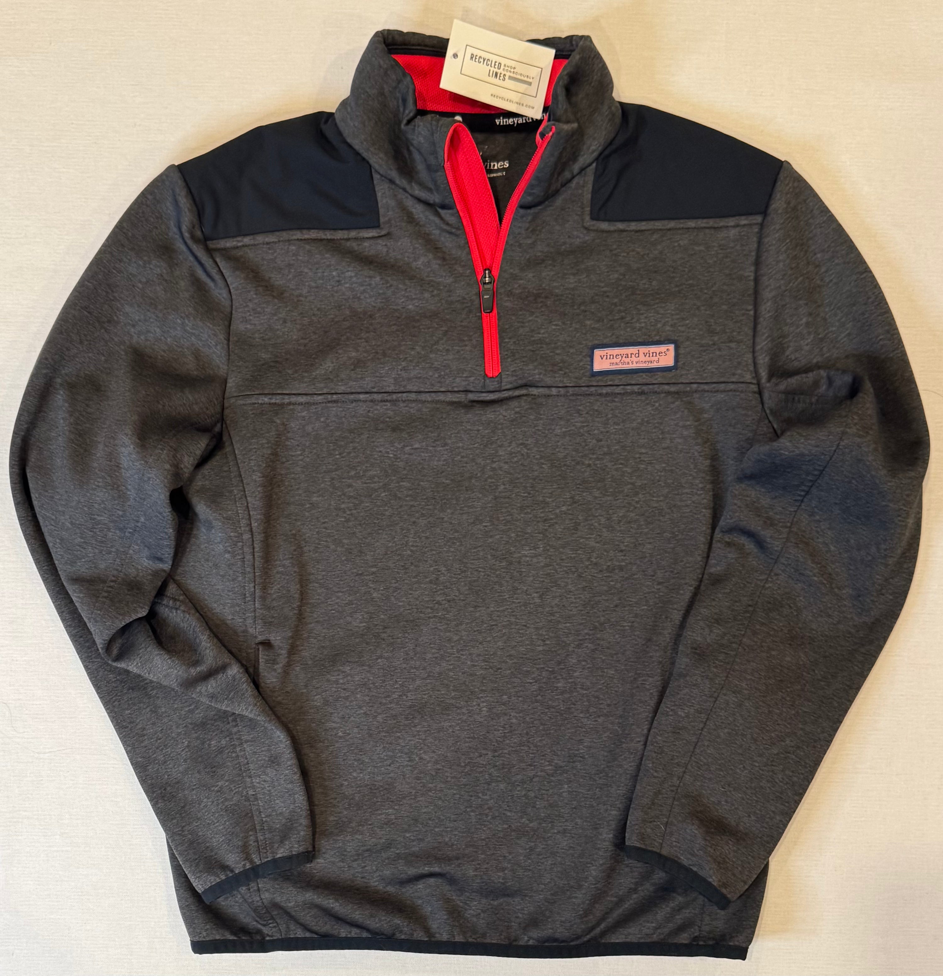 Vineyard Vines Performance Pullover, Charcoal/Red Mens Size XS