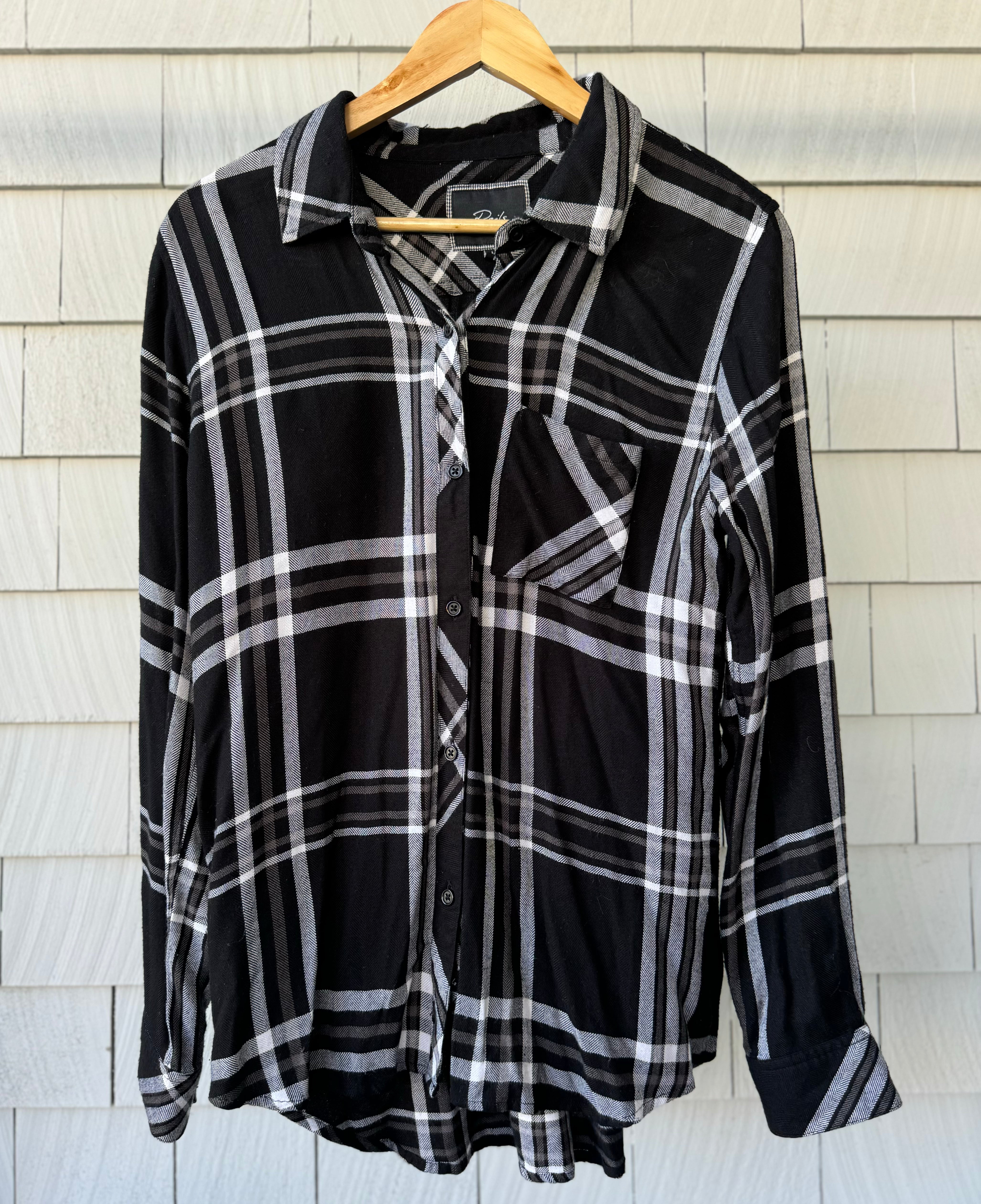 Rails Flannel Button Down, Black/White Womens Size M