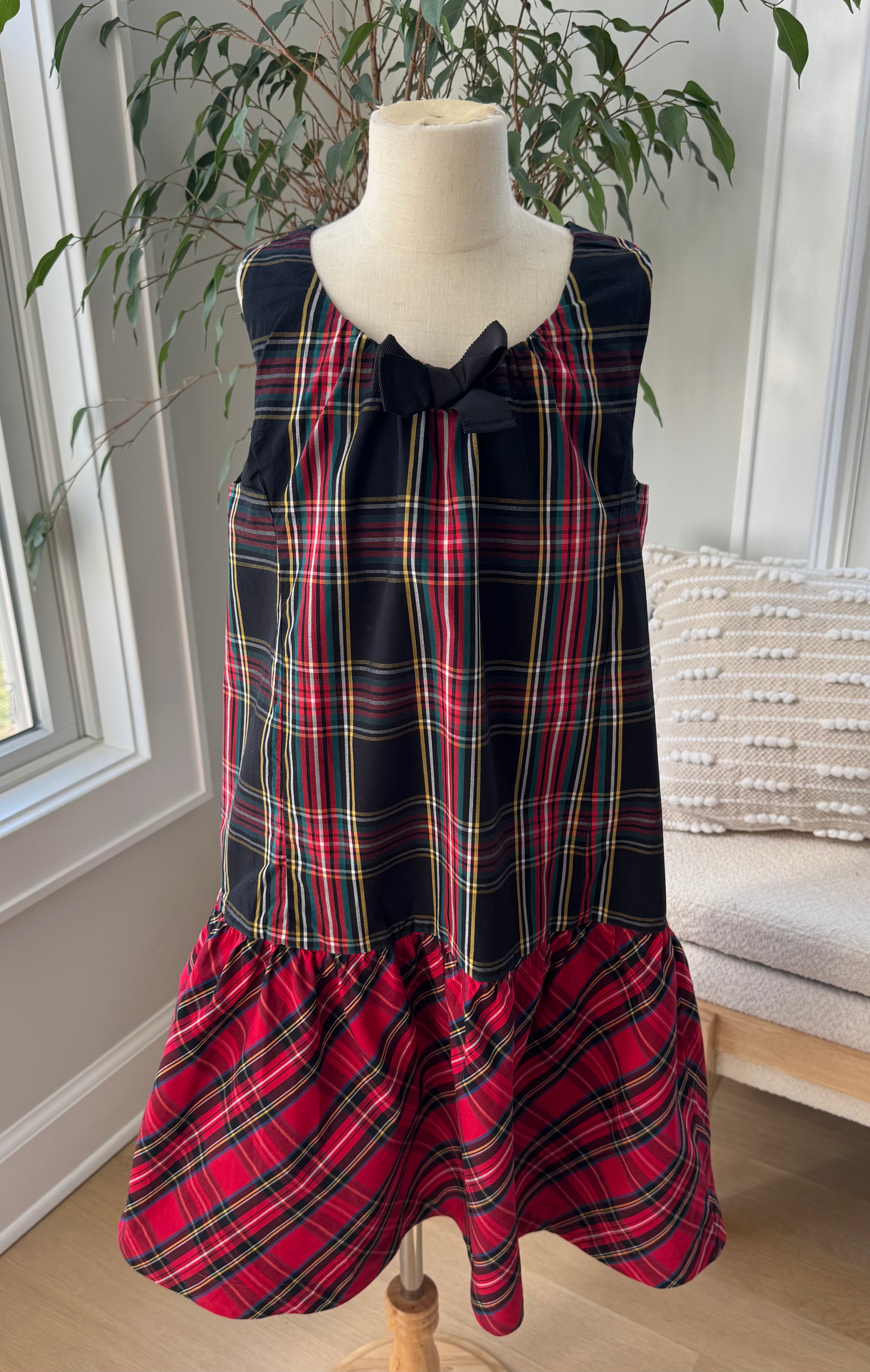 Crewcuts Tank Tartan Dress, Black/Red Girls Size 12