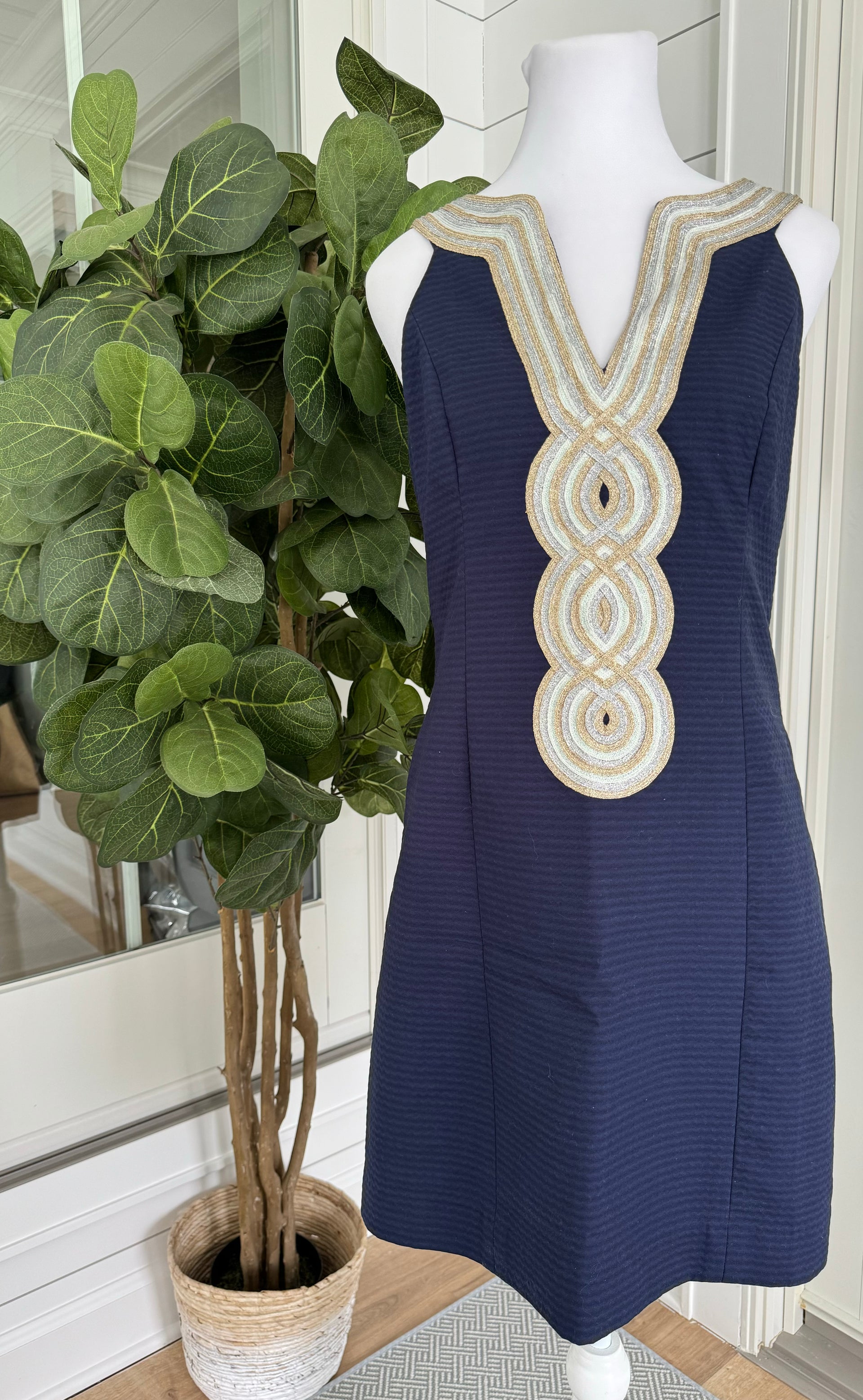 Lilly Pulitzer NWT Valli Shift Dress, Navy/Gold Womens Size
