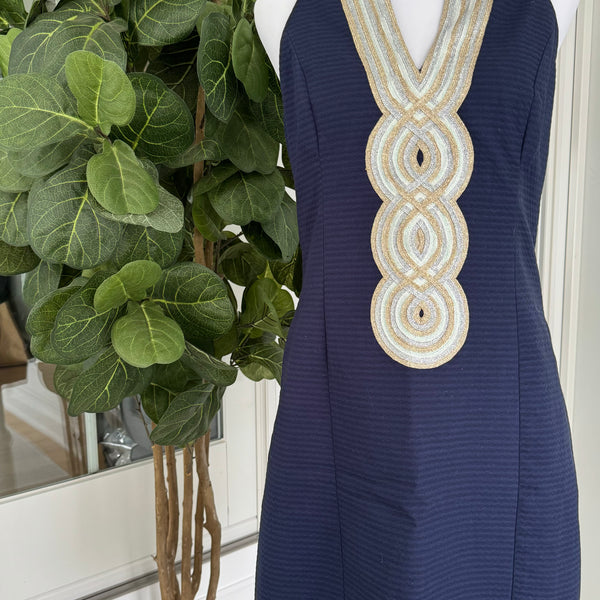 Lilly Pulitzer NWT Valli Shift Dress, Navy/Gold Womens Size