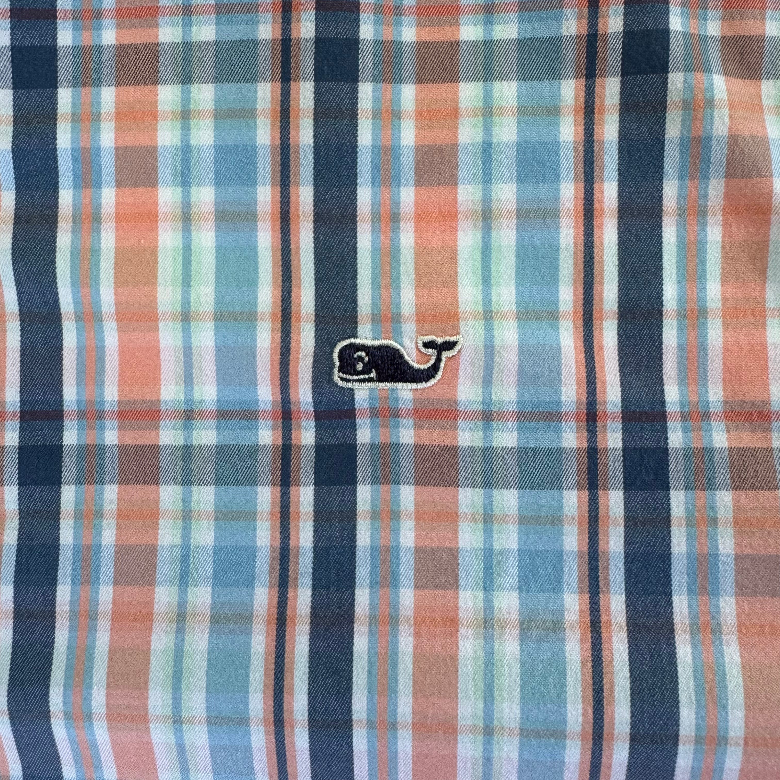 Vineyard Vines Button Down, Peach/Blue Boys Size S (8/10)