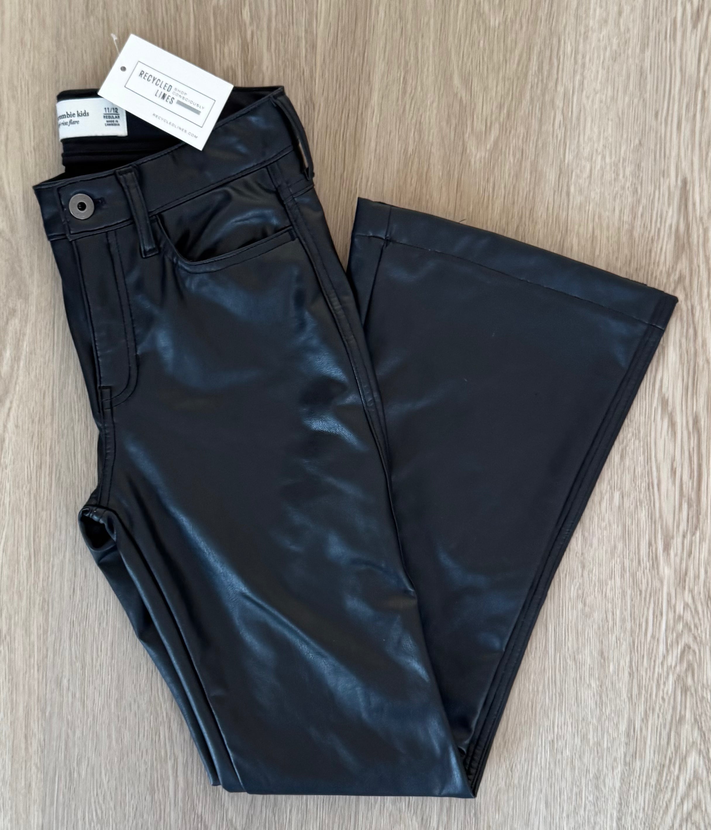 Abercrombie Kids Faux Leather High Rise Flare Pants, Black Girls Size 11/12