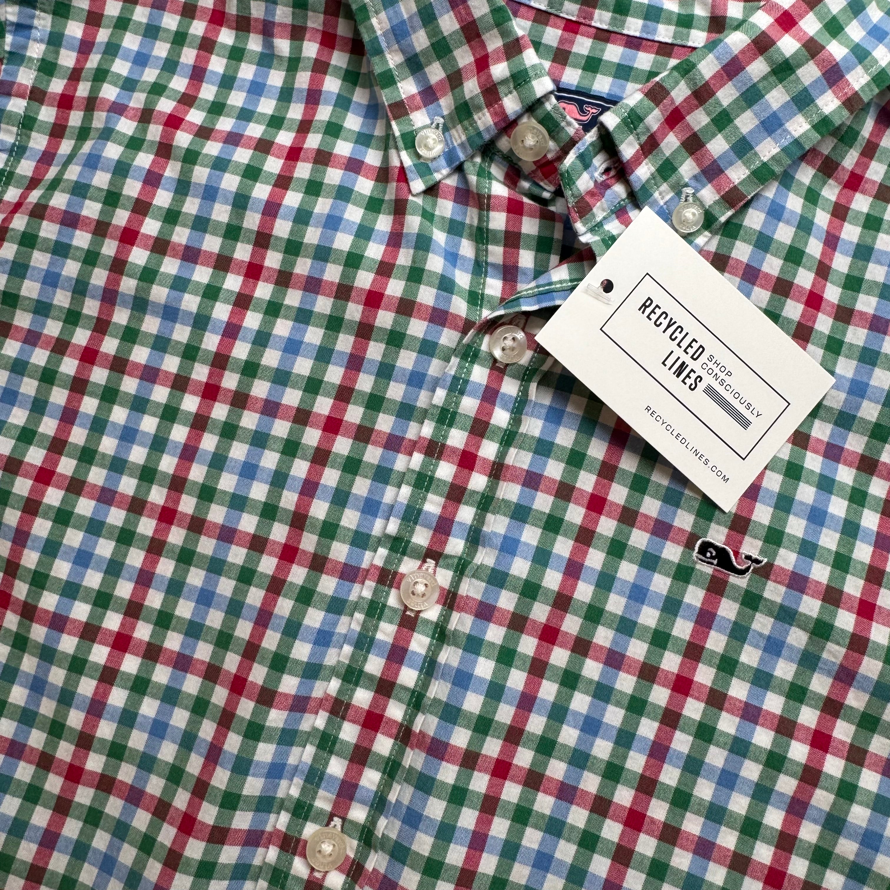 Vineyard Vines Button Down, Green/Red/Blue Boys Size M (12/14) in excellent condition — Recycled Lines, Fairfield CT | Premium Sustainable Consignment
