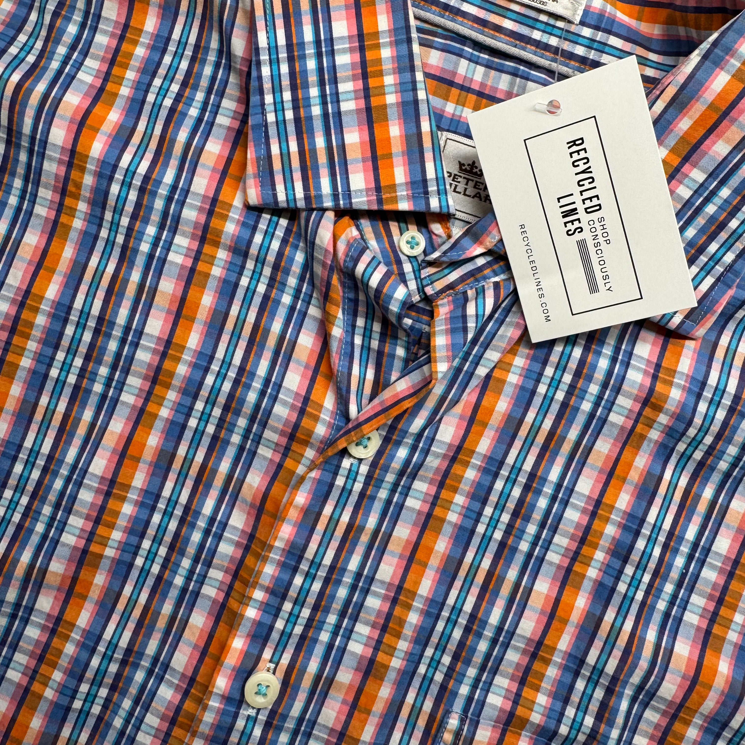 Peter Millar Button Down, Blue/Orange Mens Size M in excellent condition — Recycled Lines, Fairfield CT | Premium Sustainable Consignment